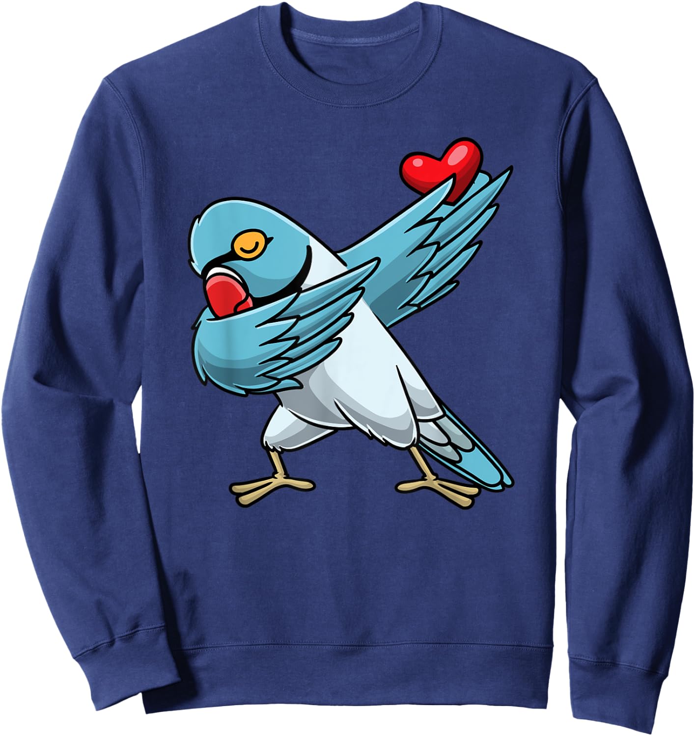 Blue Indian Ringneck Dabbing Parrot Bird With Heart Sweatshirt - Sweatshirt | Navy