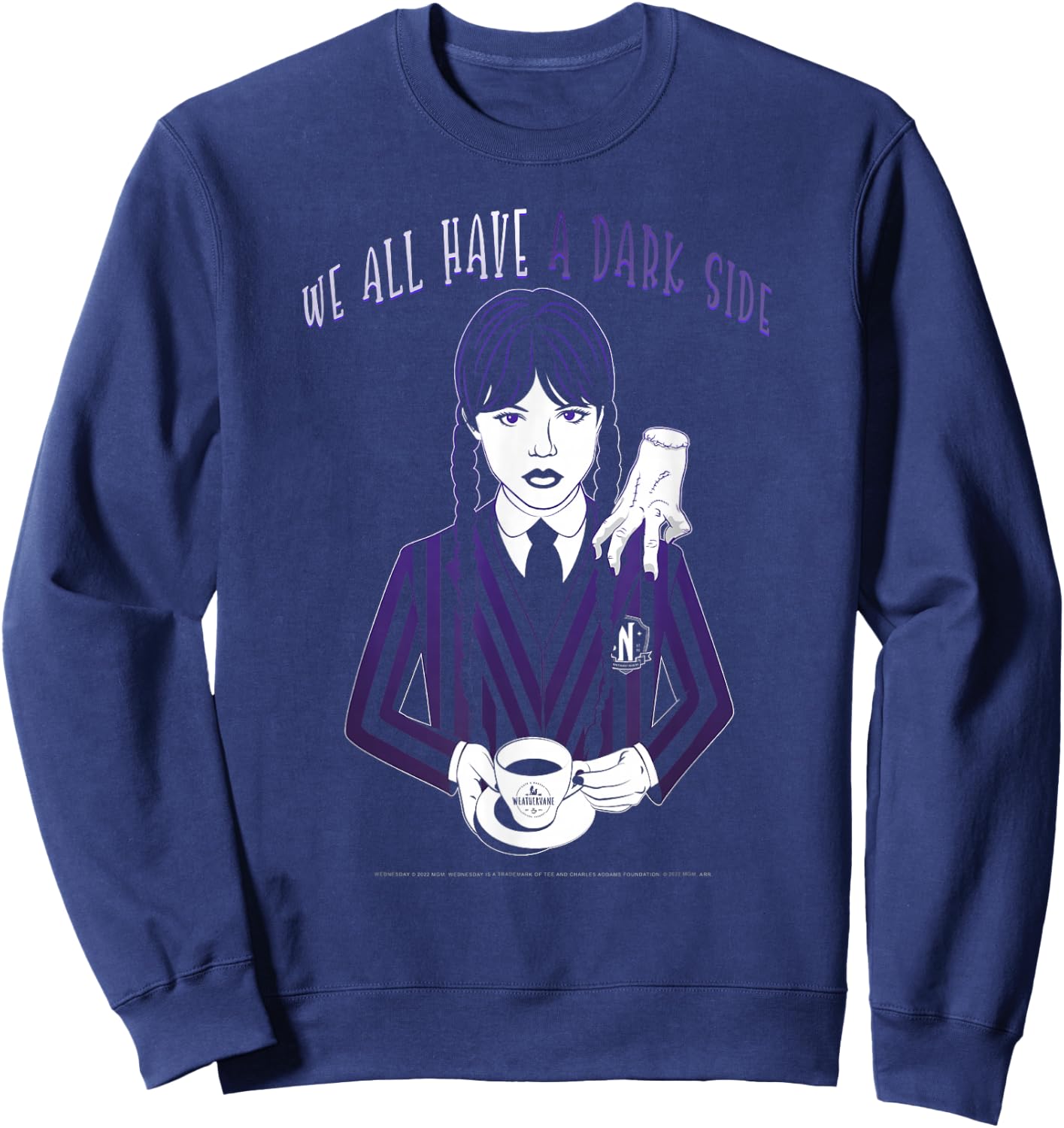 Wednesday and Thing We All Have A Dark Side Quote Sweatshirt - Sweatshirt | Navy