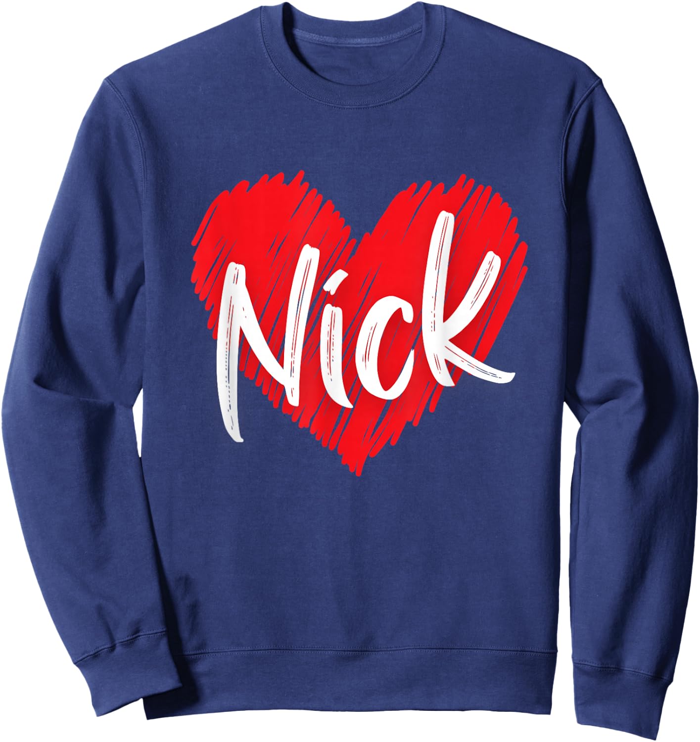 First Names Apparel I Love Nick Heart Personalized Name Nick -Adults Black Short Sleeve Sweatshirt - Sweatshirt | Navy