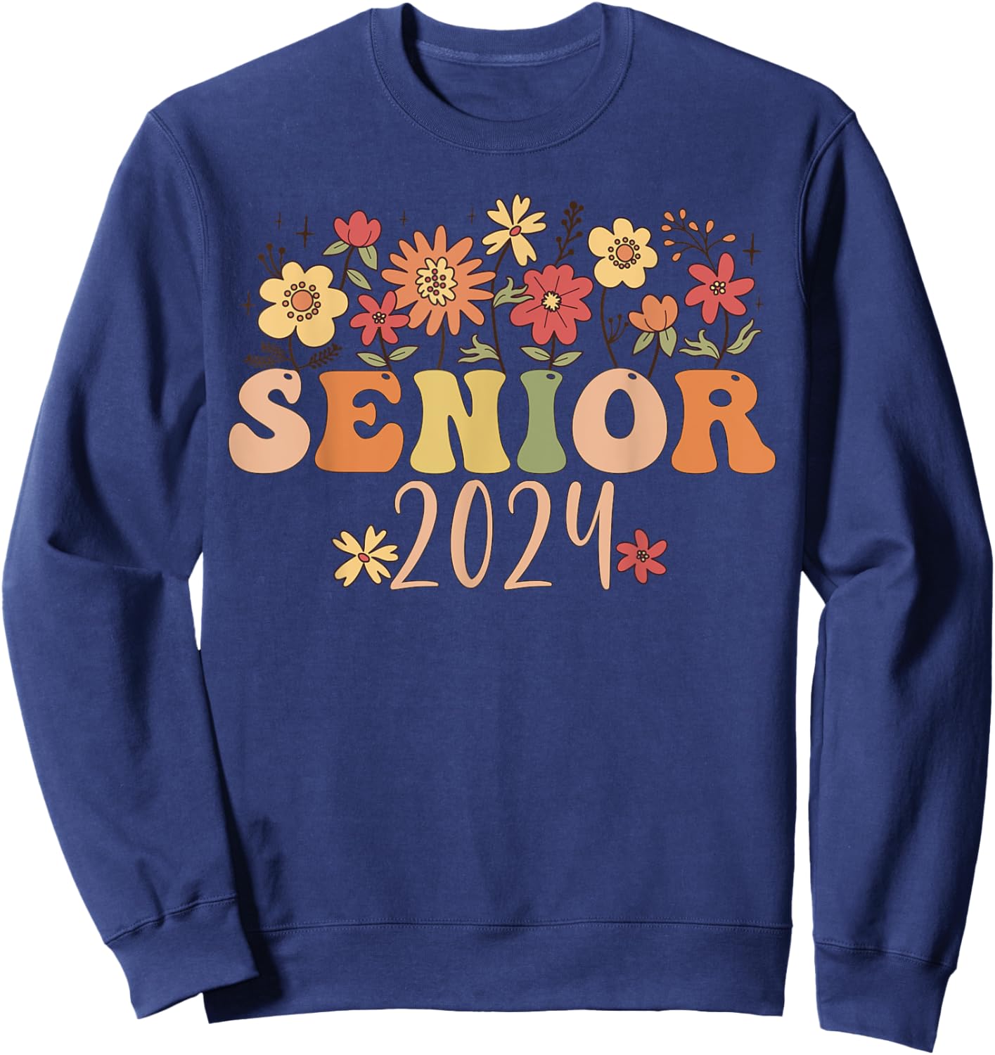 Senior 2024 Groovy Retro Class of 2024 Graduation Sweatshirt - Sweatshirt | Navy