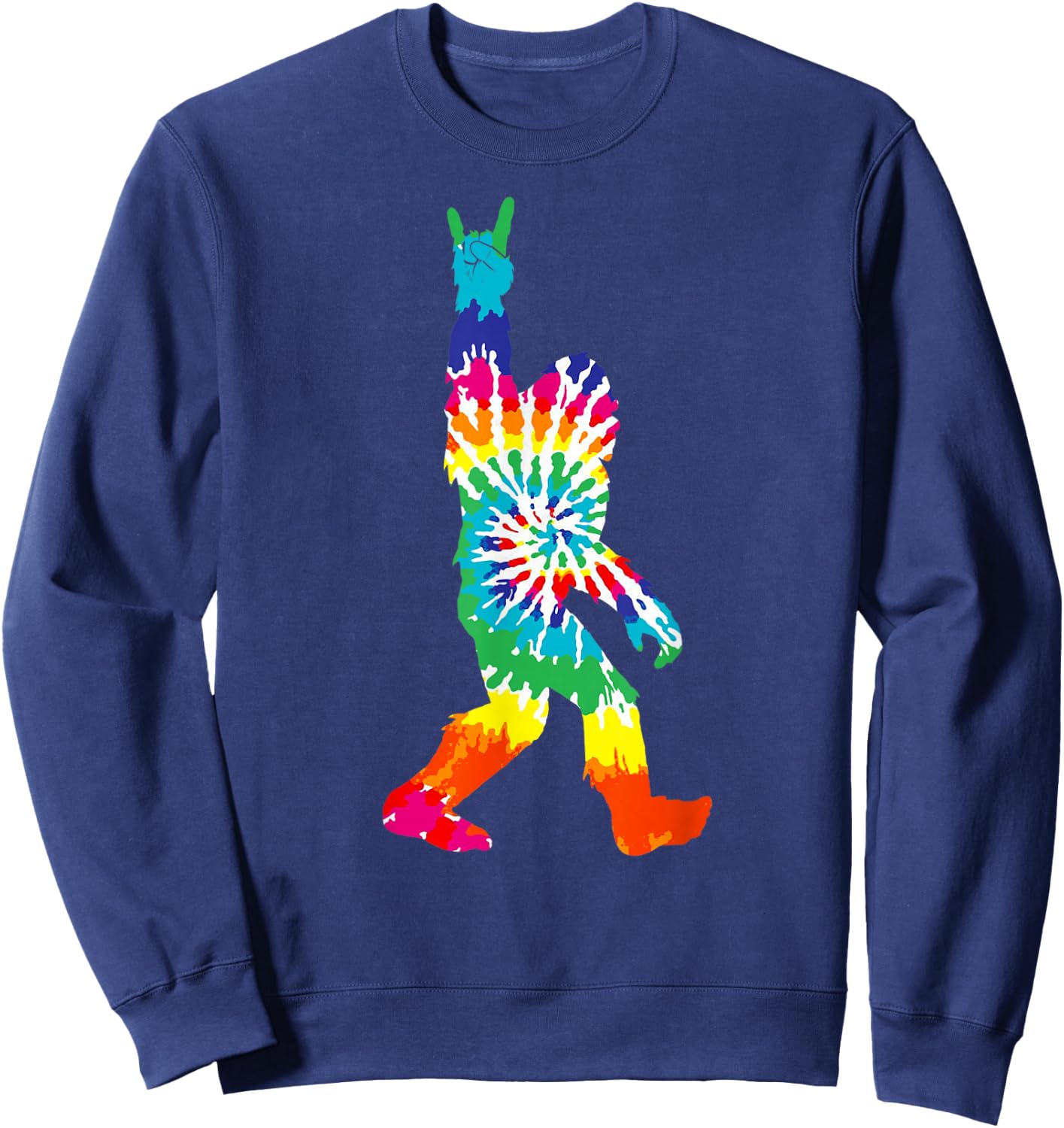 Funny Bigfoot Rock and Roll Tie Dye Shirt Sasquatch Believer Sweatshirt - Sweatshirt | Navy