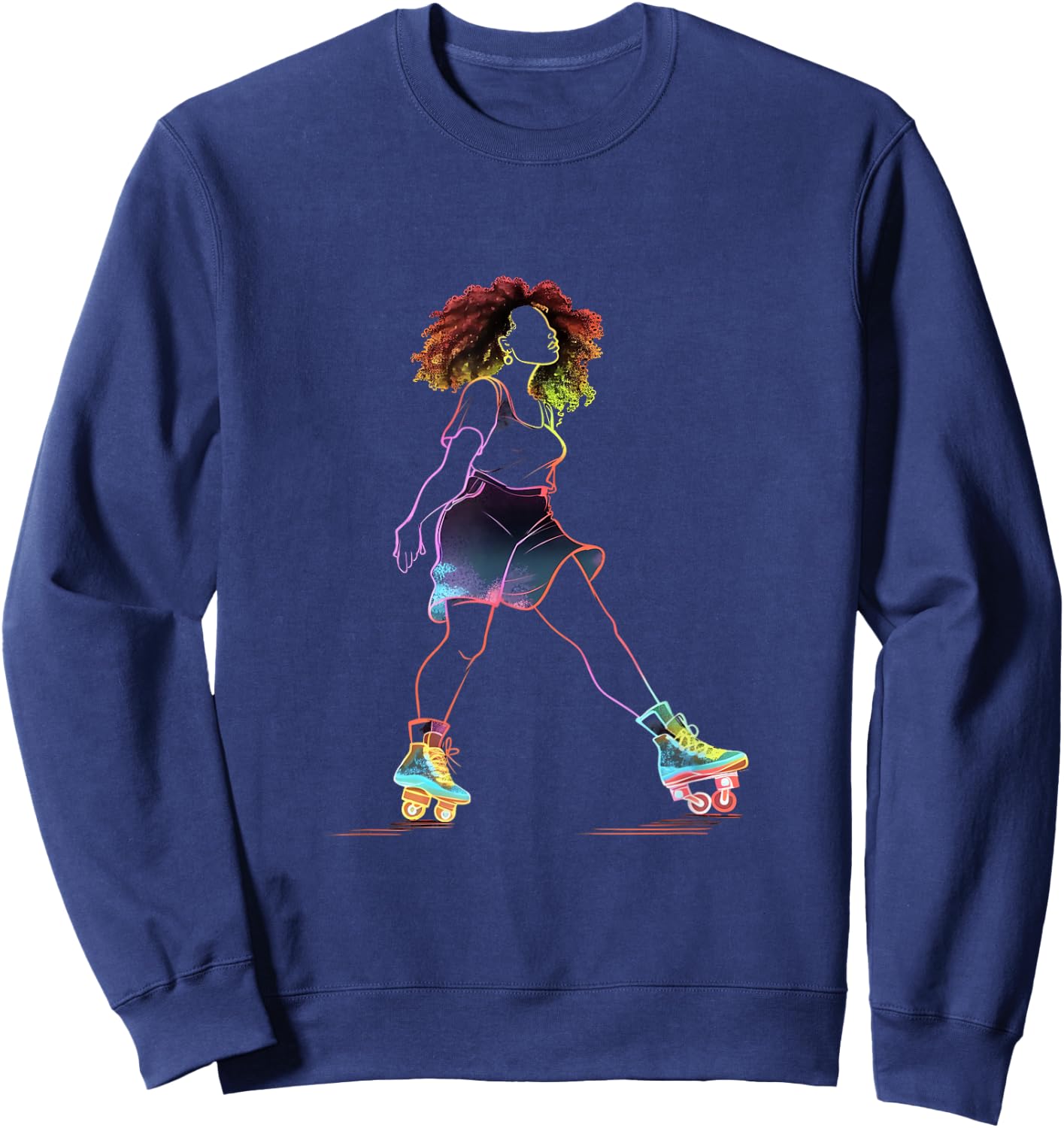 Roller Skating Afro Woman Roller Skates African American Sweatshirt - Sweatshirt | Navy