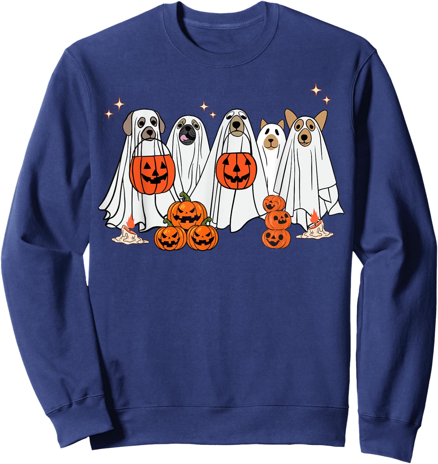 Dog Ghost Cute Dog Dressed As Ghost Funny Halloween Dog Women Kids Sweatshirt - Sweatshirt | Navy