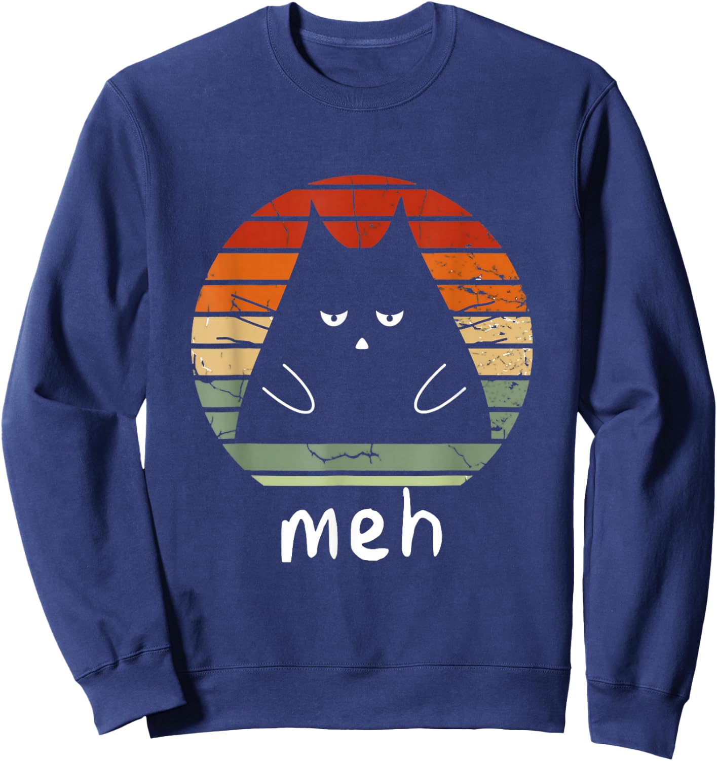 Vintage Black Cat Shirt Meh Cat Meow Kitty Cat Lover Men Women Sweatshirt - Sweatshirt | Navy