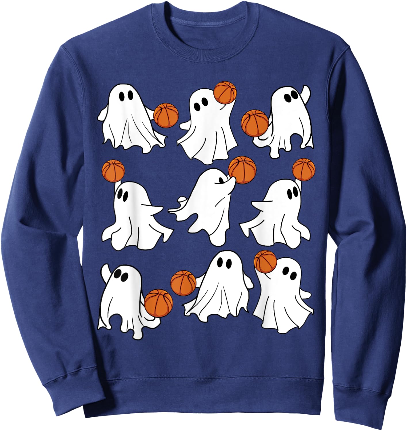 Boo Ghost Halloween Basketball Happy Halloween Basketball Sweatshirt - Sweatshirt | Navy