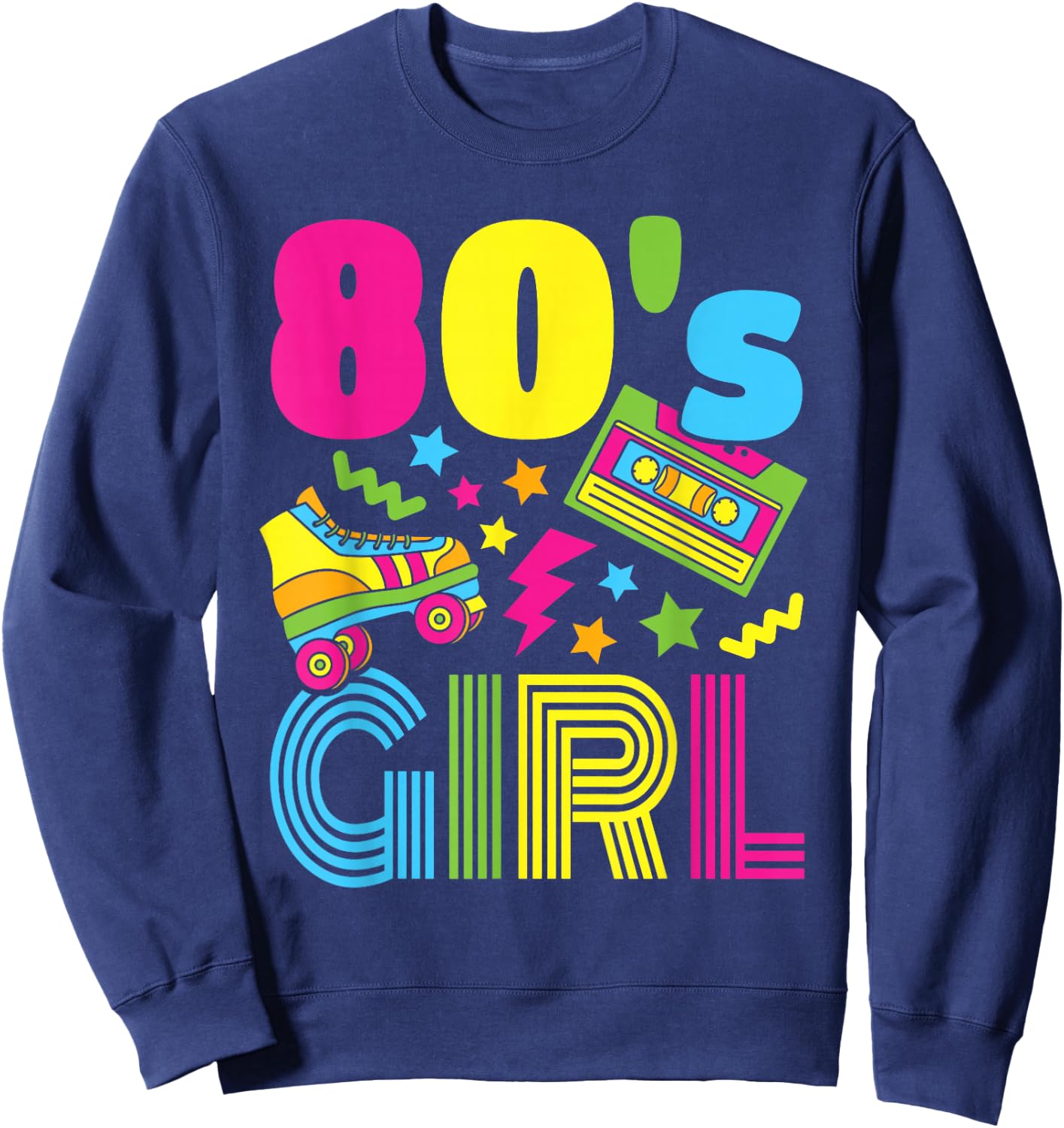 80s Girl 1980s Theme Party 80s Costume Outfit Women Girls Sweatshirt - Sweatshirt | Navy