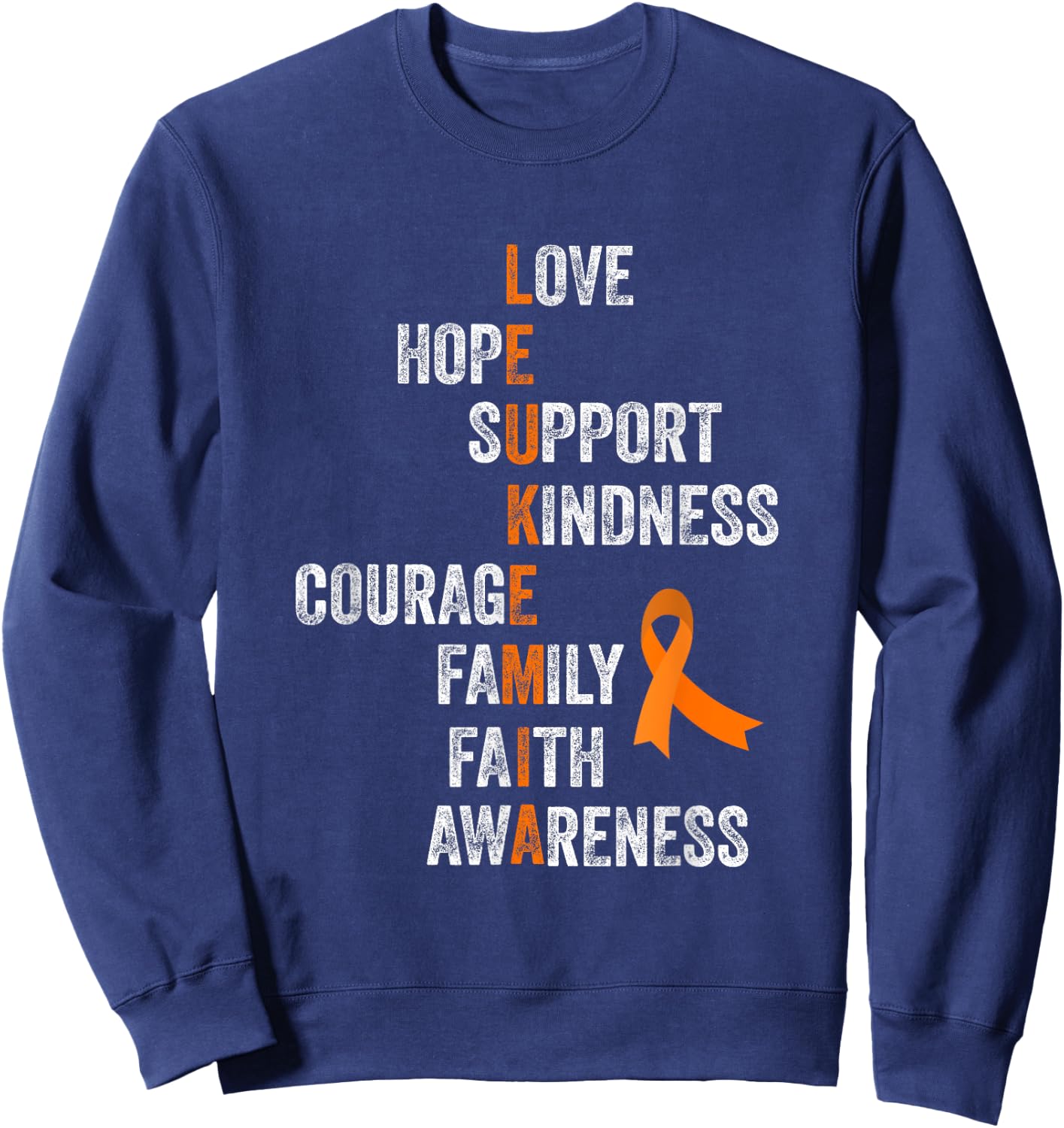 Orange Ribbon Sign Retro Vintage Aml Leukemia Awareness Sweatshirt - Sweatshirt | Navy