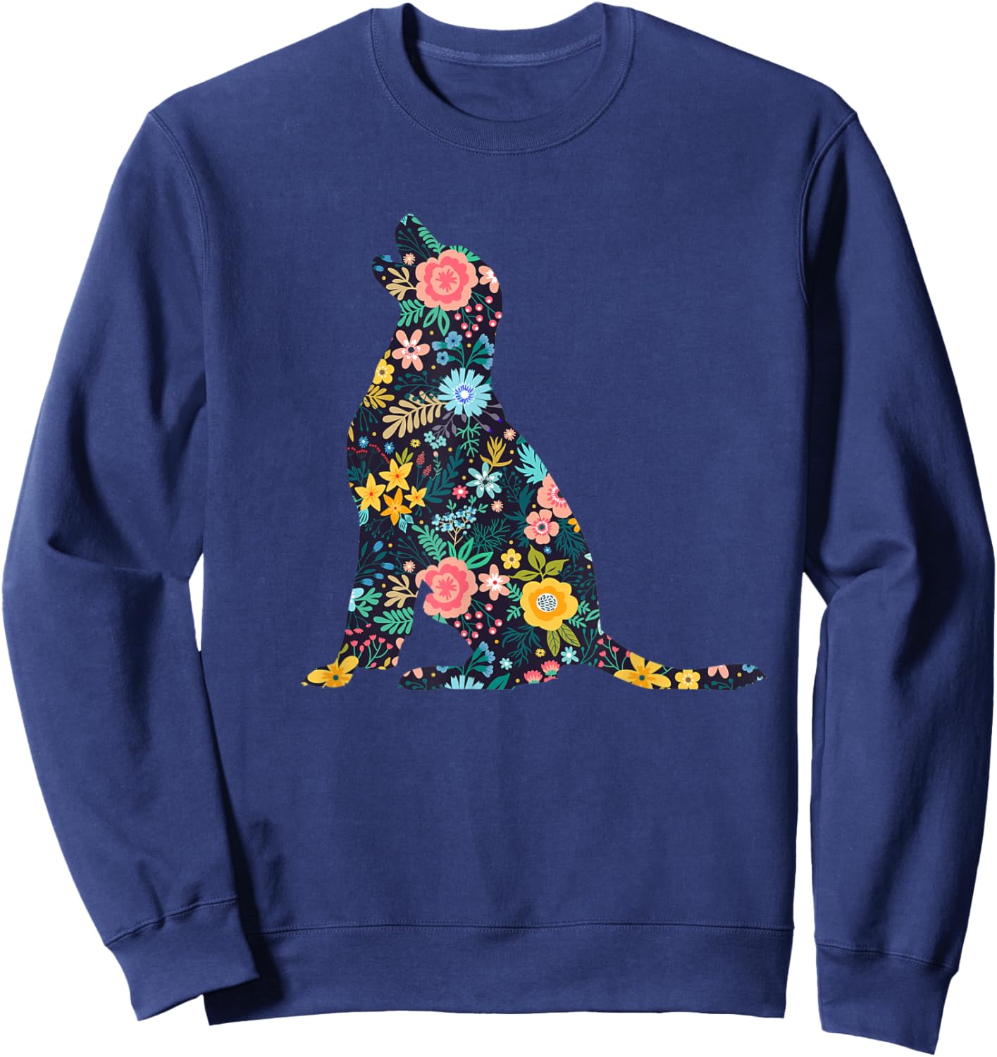 Labrador Retriever Floral Dog Silhouette Graphic Sweatshirt - Sweatshirt | Navy