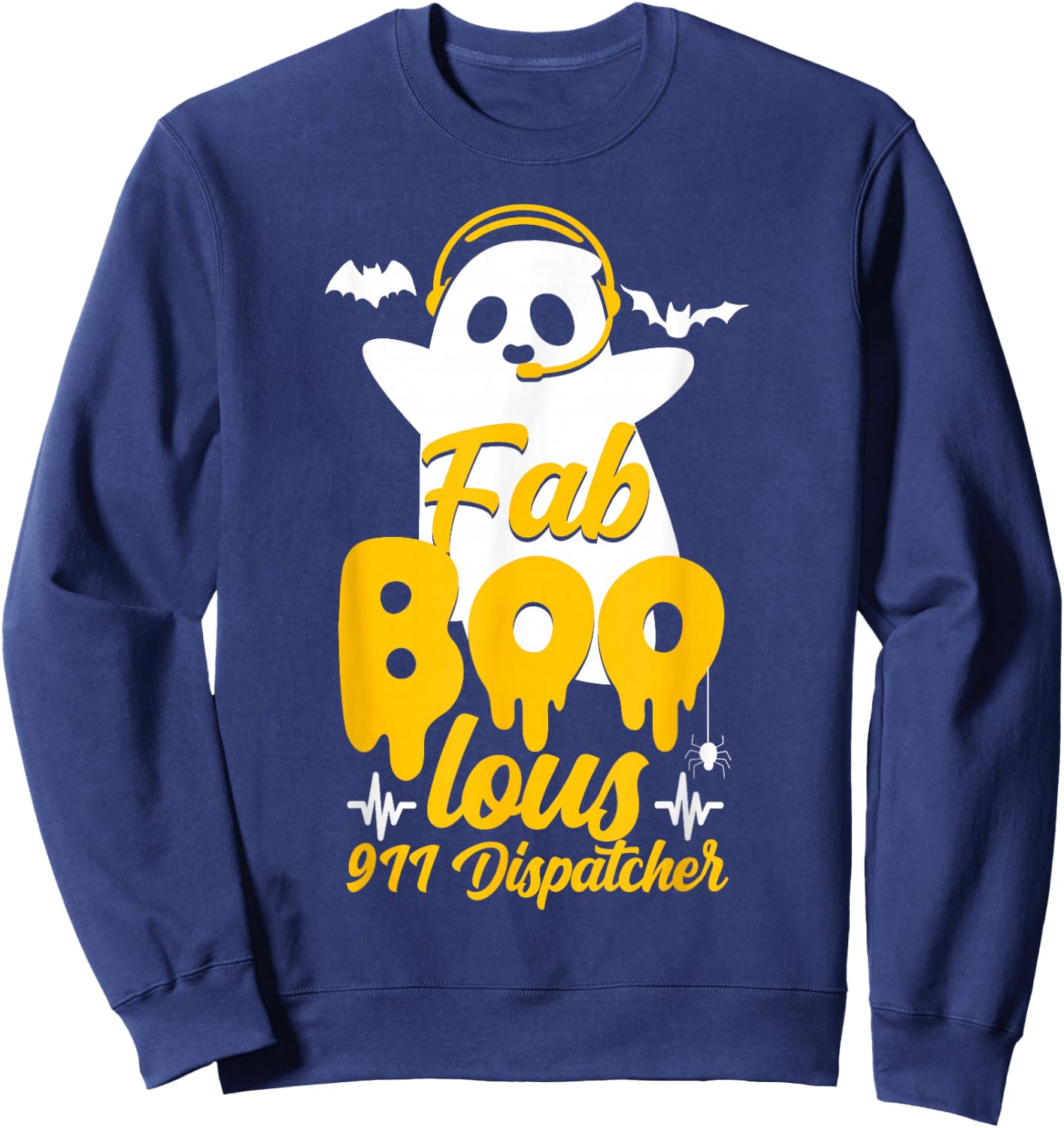 911 Dispatcher Thin Gold Yellow Line Halloween Costume Ghost Sweatshirt - Sweatshirt | Navy