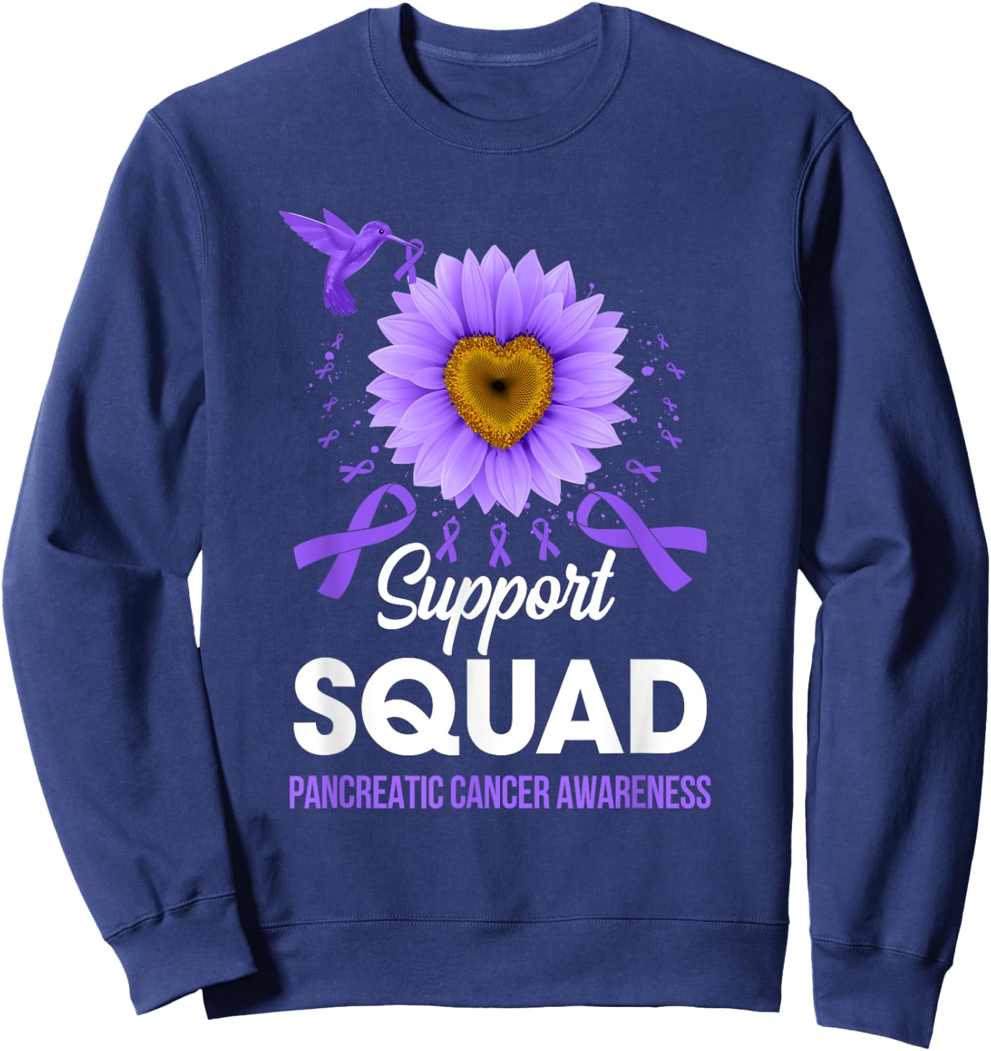 Support Squad Pancreatic Cancer Awareness Sunflower Sweatshirt - Sweatshirt | Navy