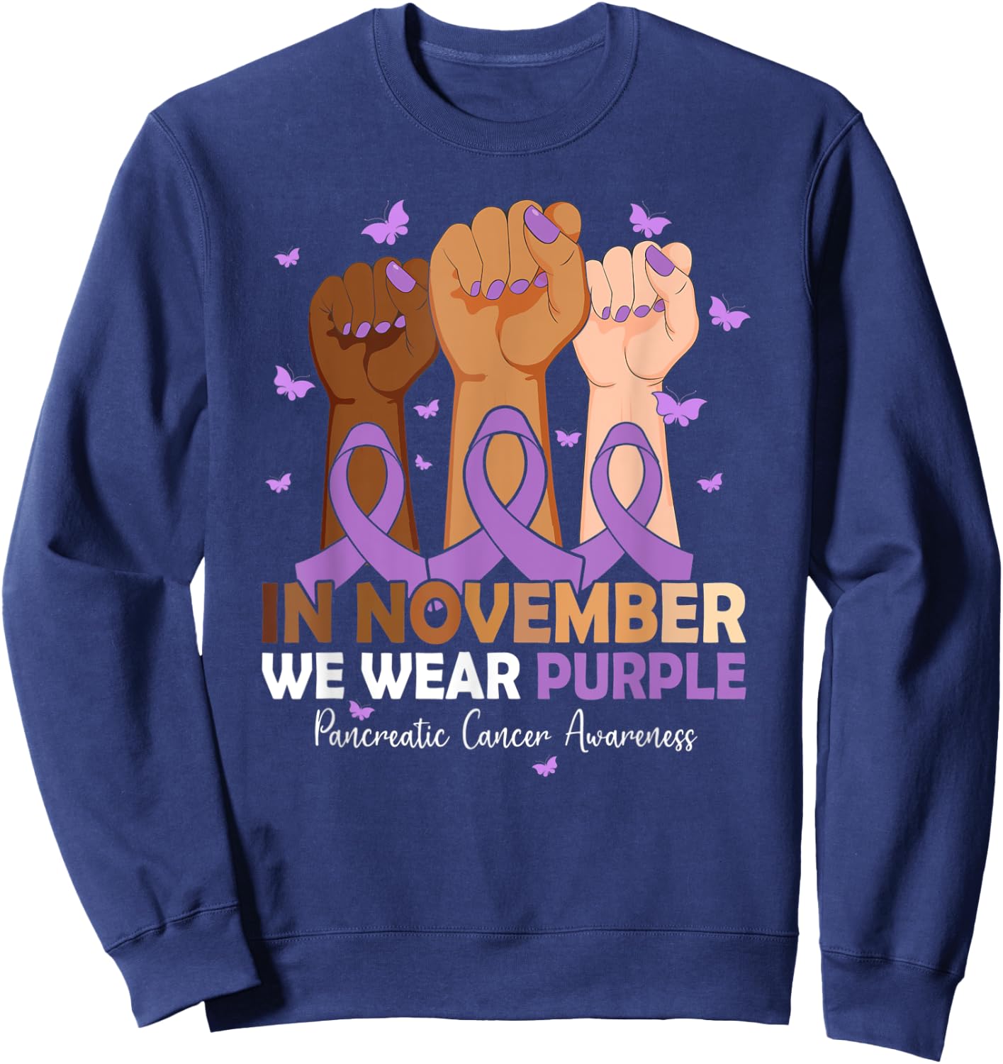 In November We Wear Purple Pancreatic Cancer Awareness Sweatshirt - Sweatshirt | Navy