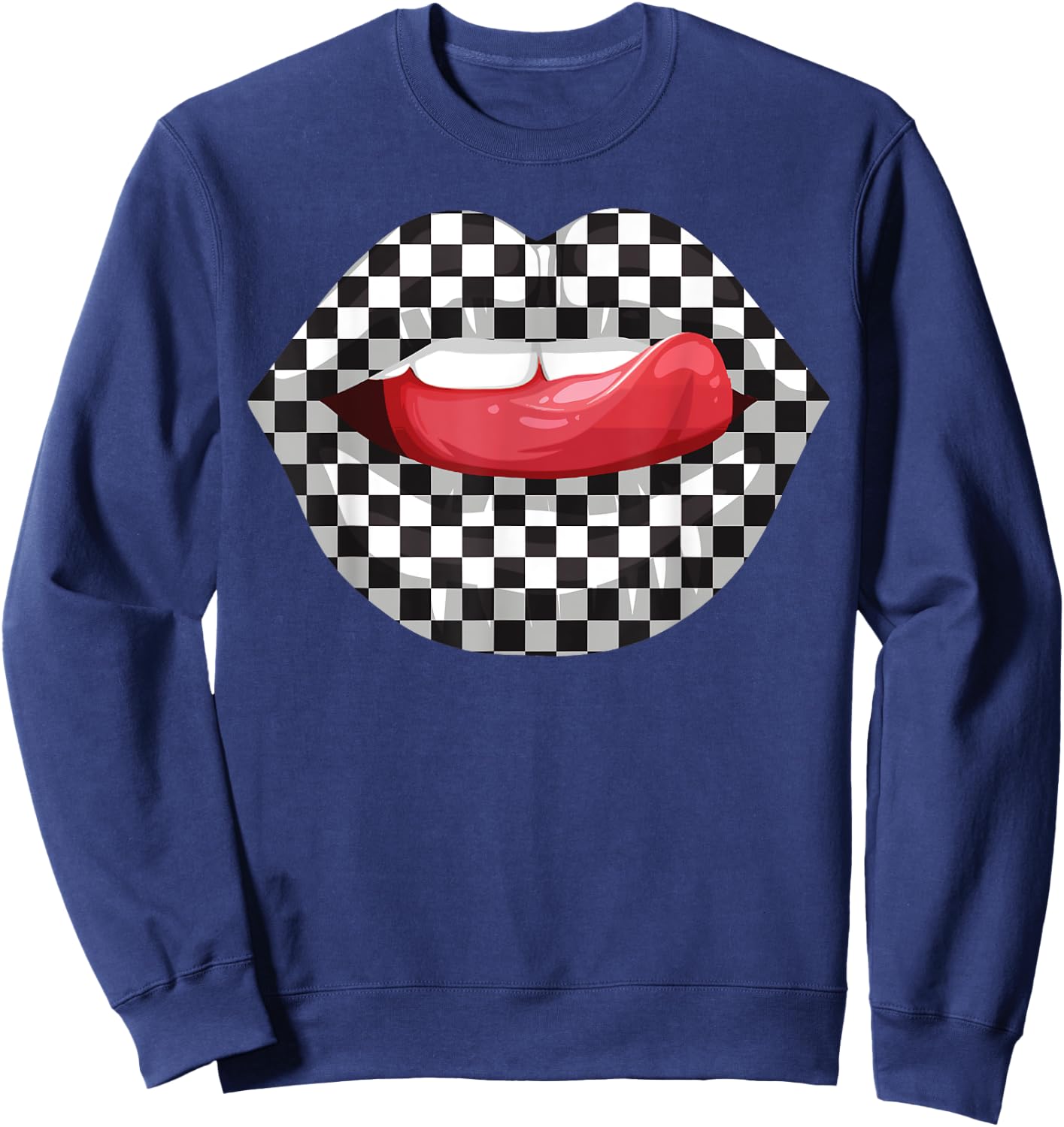 Cute Checkered Art Women Checkerboard Checkered Lips Sweatshirt - Sweatshirt | Navy