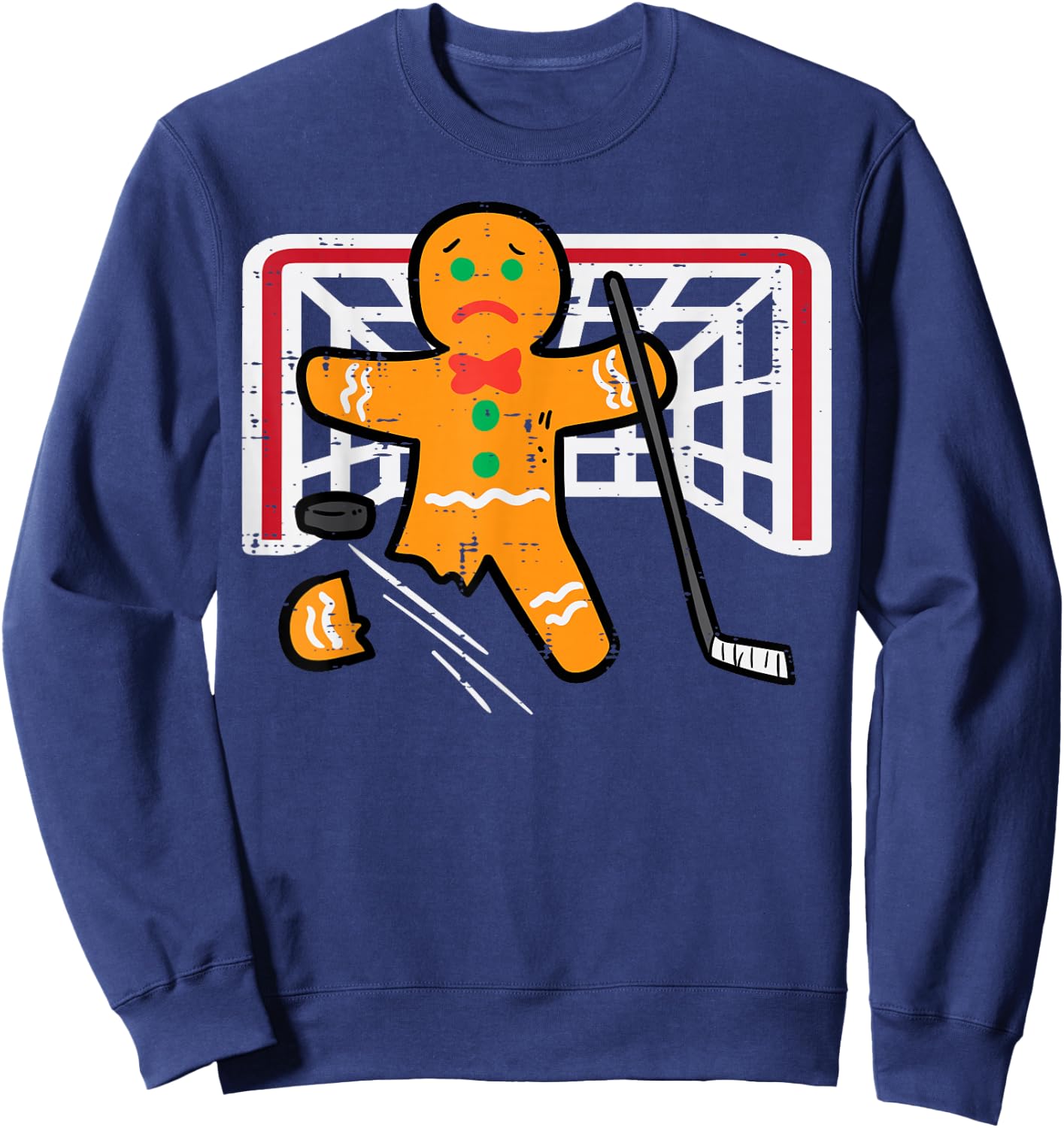 Christmas Gingerbread Man Ice Hockey Fun Xmas Men Boys Kids Sweatshirt - Sweatshirt | Navy