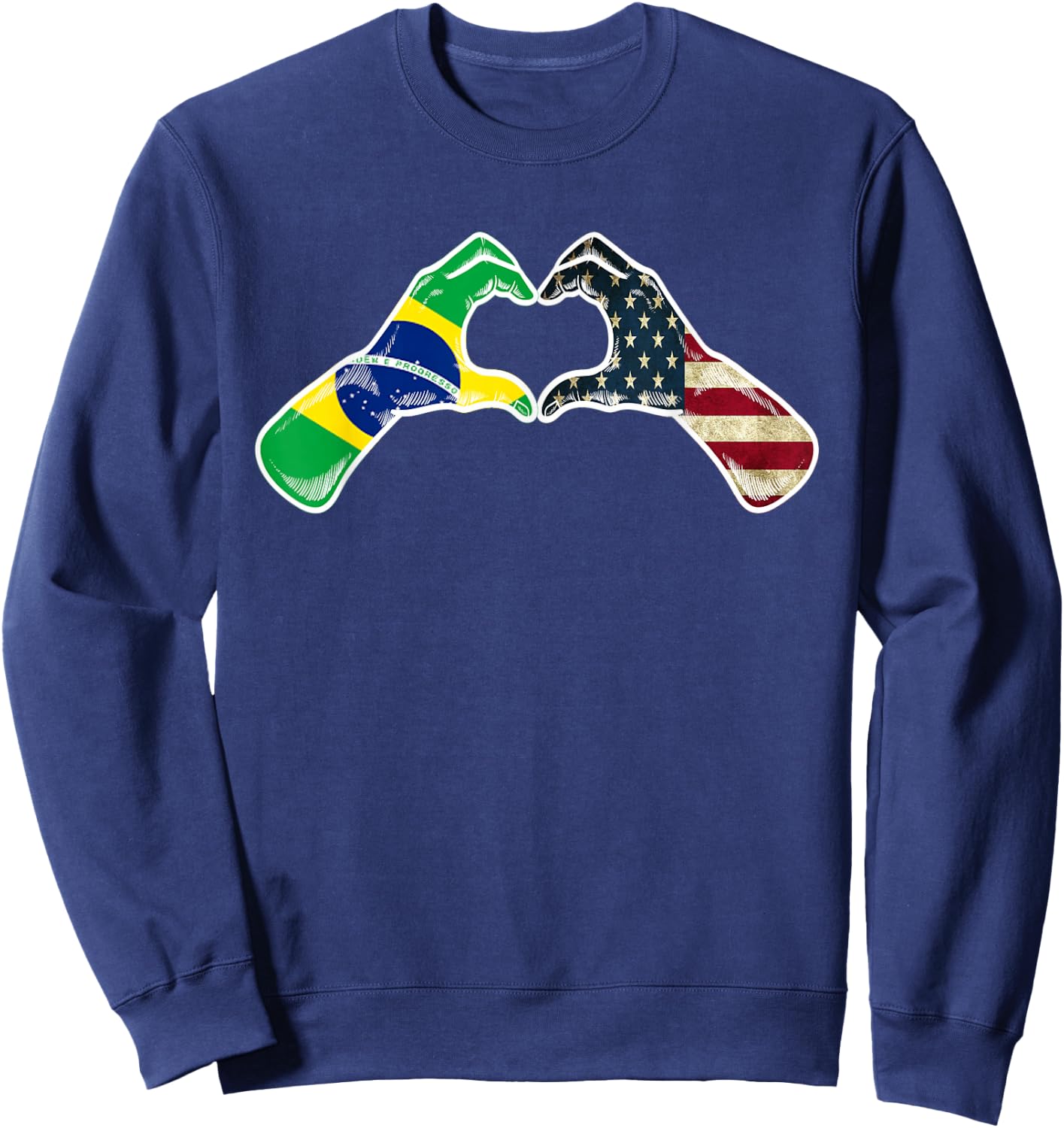 Brazil American USA Flag - USA Brazilian Heart Sweatshirt - Sweatshirt | Navy