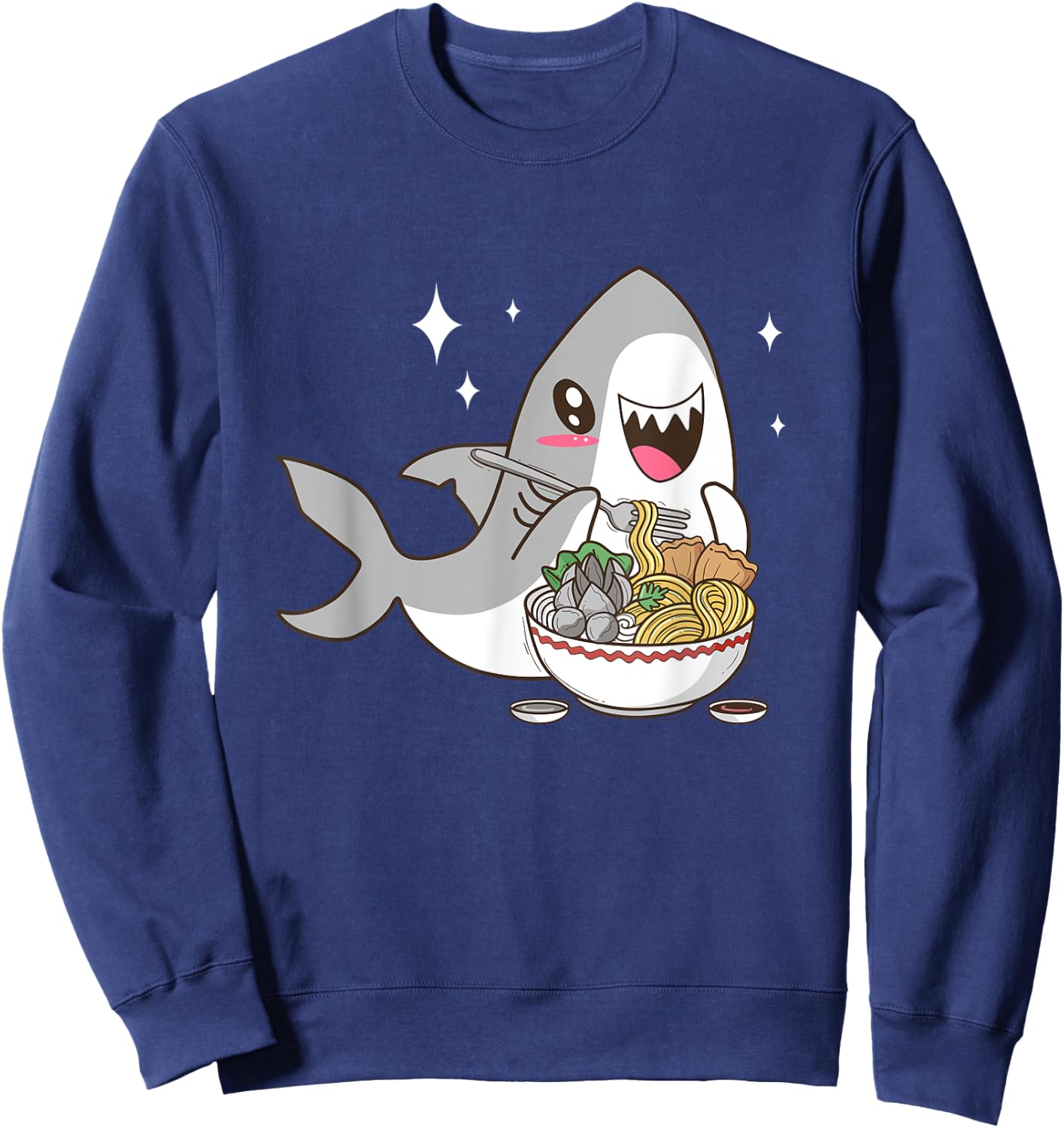 Cute Japanese Anime Chibi Kawaii Shark Eat Ramen Kids Girls Sweatshirt - Sweatshirt | Navy