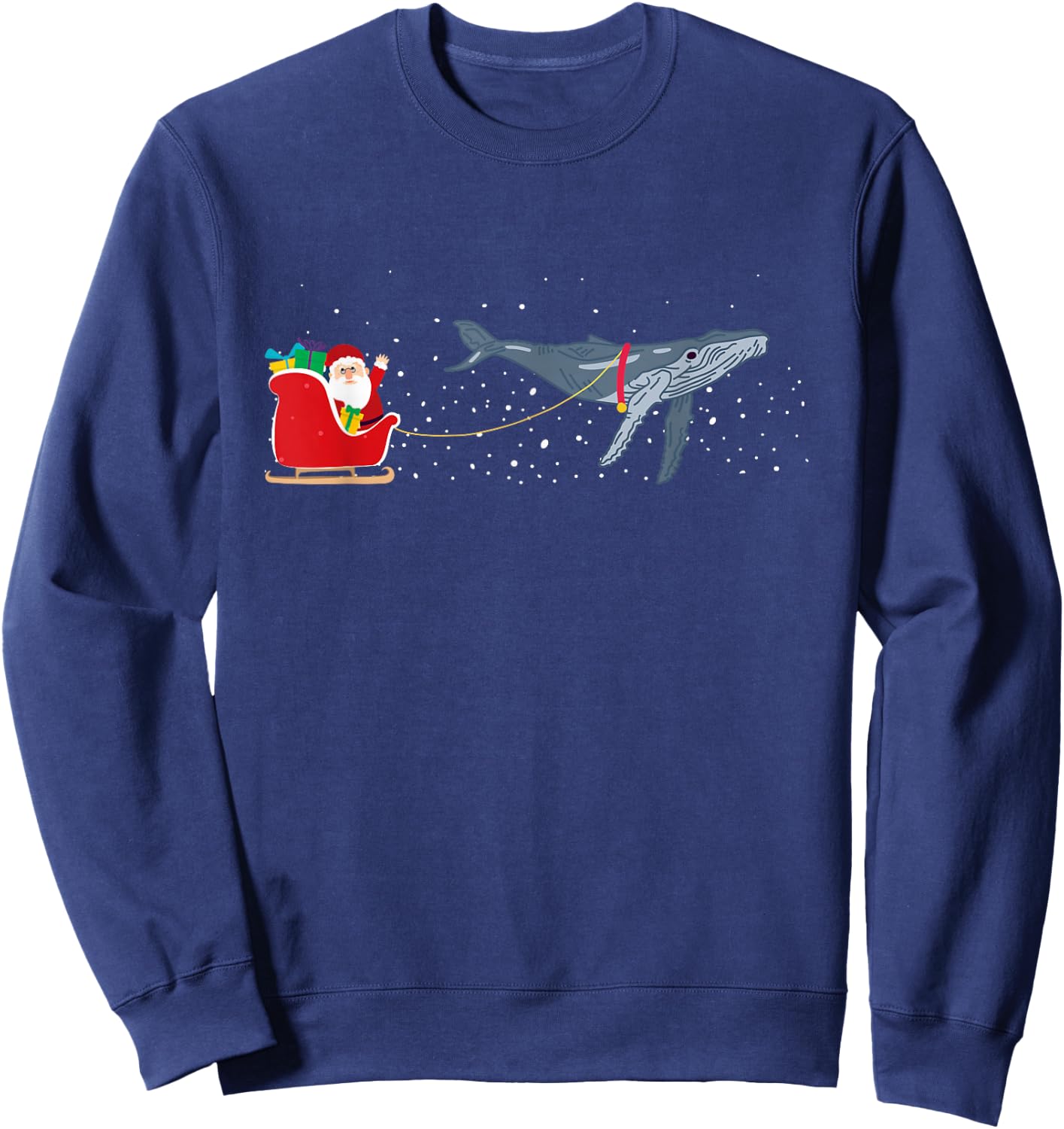 Blue Whale Santa Christmas Sleigh - Funny Blue Whale Xmas Sweatshirt - Sweatshirt | Navy