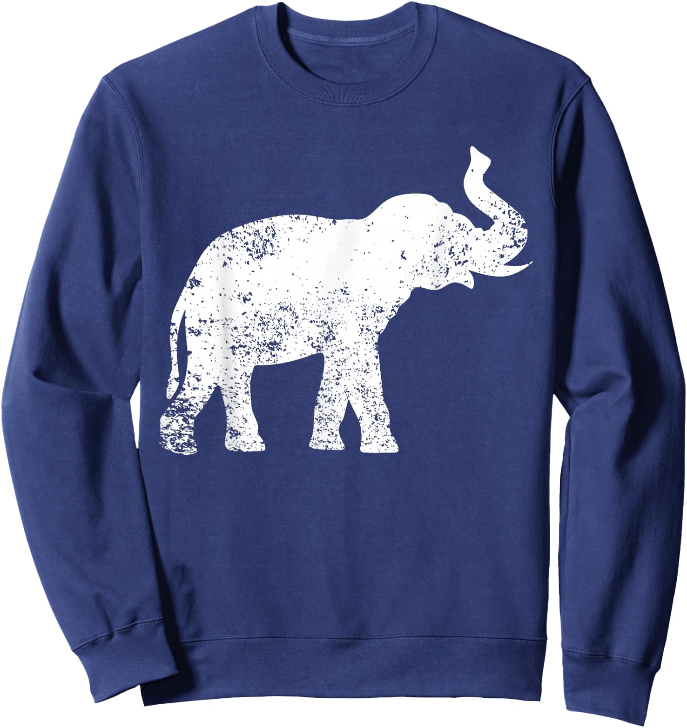 Elephant Lover Design Vintage Elephant - Black, Small, , Cotton 50% Polyester 50%, Short Sleeve, , Classic Fit, Distressed Elephant Print Sweatshirt - Sweatshirt | Navy