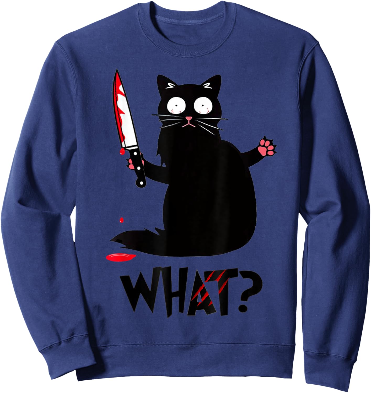 Funny Black Cat Murderous Knife Sweatshirt - Sweatshirt | Navy