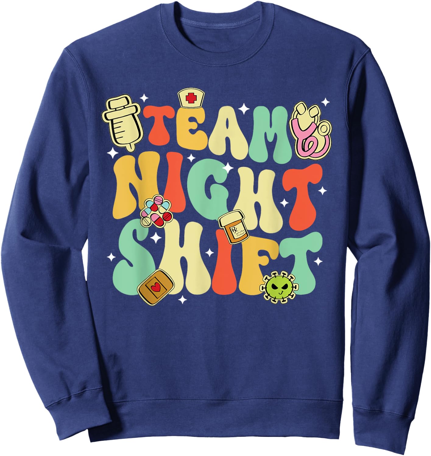 Team Night Shift Nurse Life RN LPN CNA Healthcare Heartbeat Sweatshirt - Sweatshirt | Navy