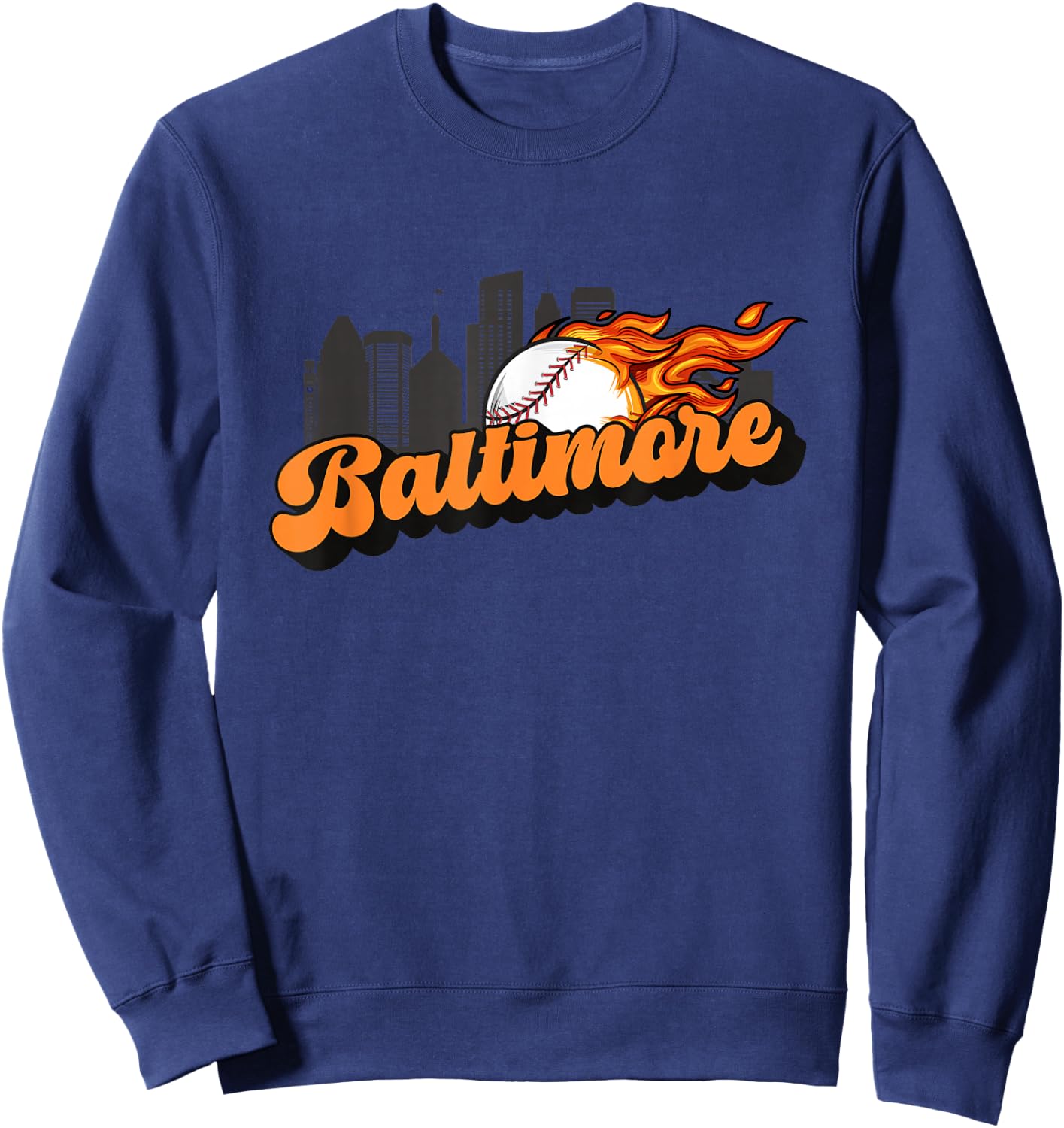 Baltimore Baseball Vintage City Skyline Retro Baseball Lover Sweatshirt - Sweatshirt | Navy