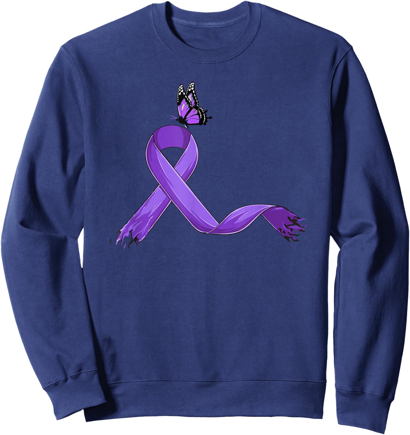Fibromyalgia Gifts & Accessories Cute Modern Ribbon Black Short Sleeve - Small - Fibromyalgia Awareness Sweatshirt - Sweatshirt | Navy