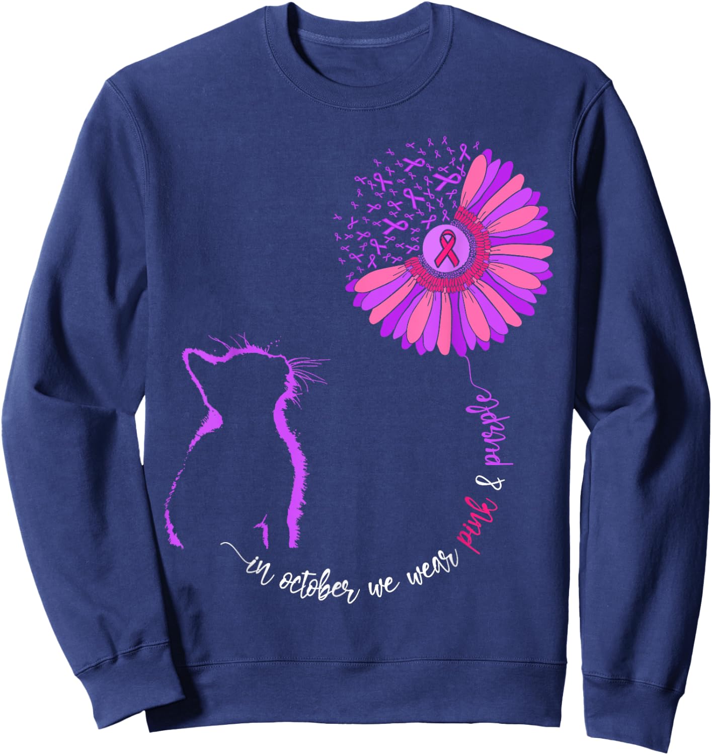 Cat Domestic Violence And Breast Cancer Awareness Month Sweatshirt - Sweatshirt | Navy