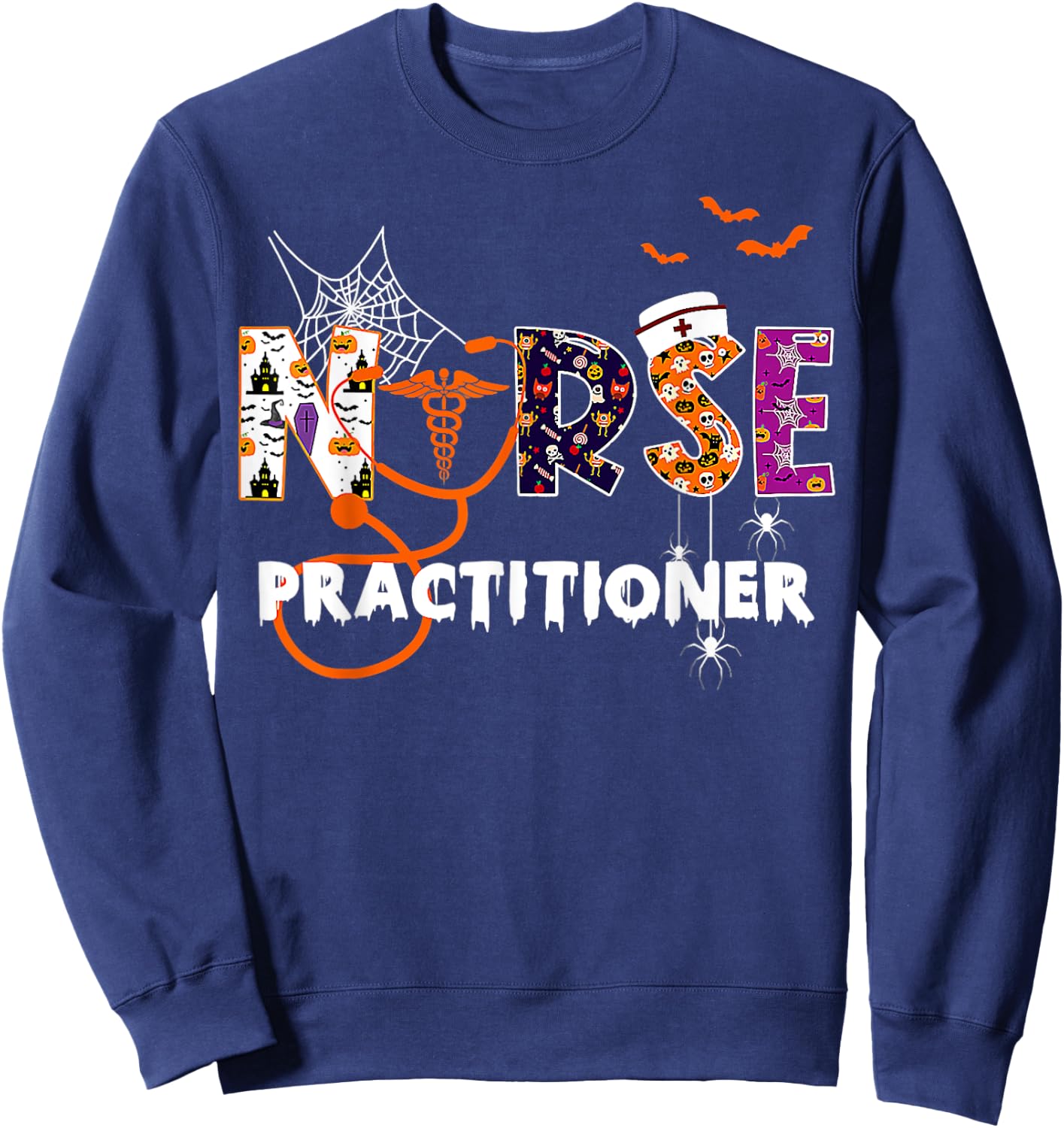NP Nurse Practitioner Spooky Season Funny Halloween Nursing Sweatshirt - Sweatshirt | Navy