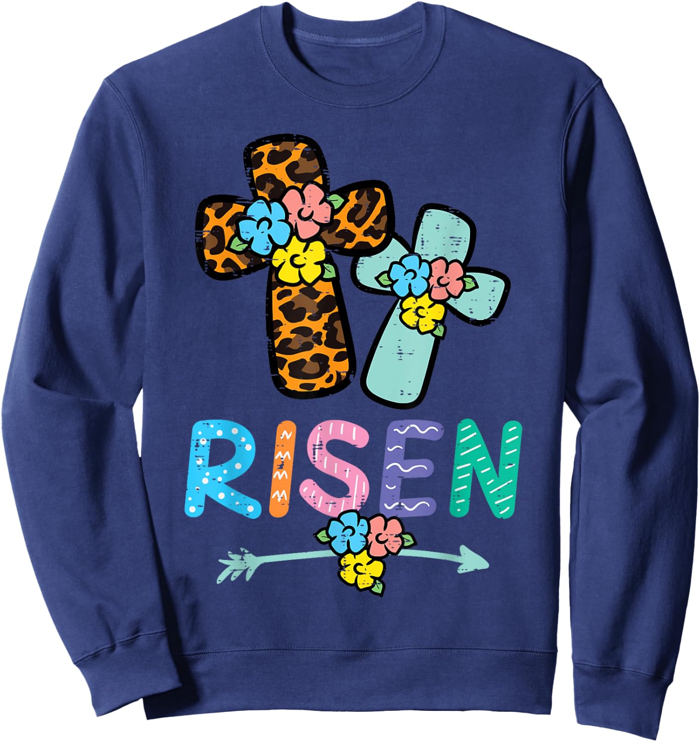 Easter Risen Jesus Cross Christian Women Girls Kids Toddler Sweatshirt - Sweatshirt | Navy