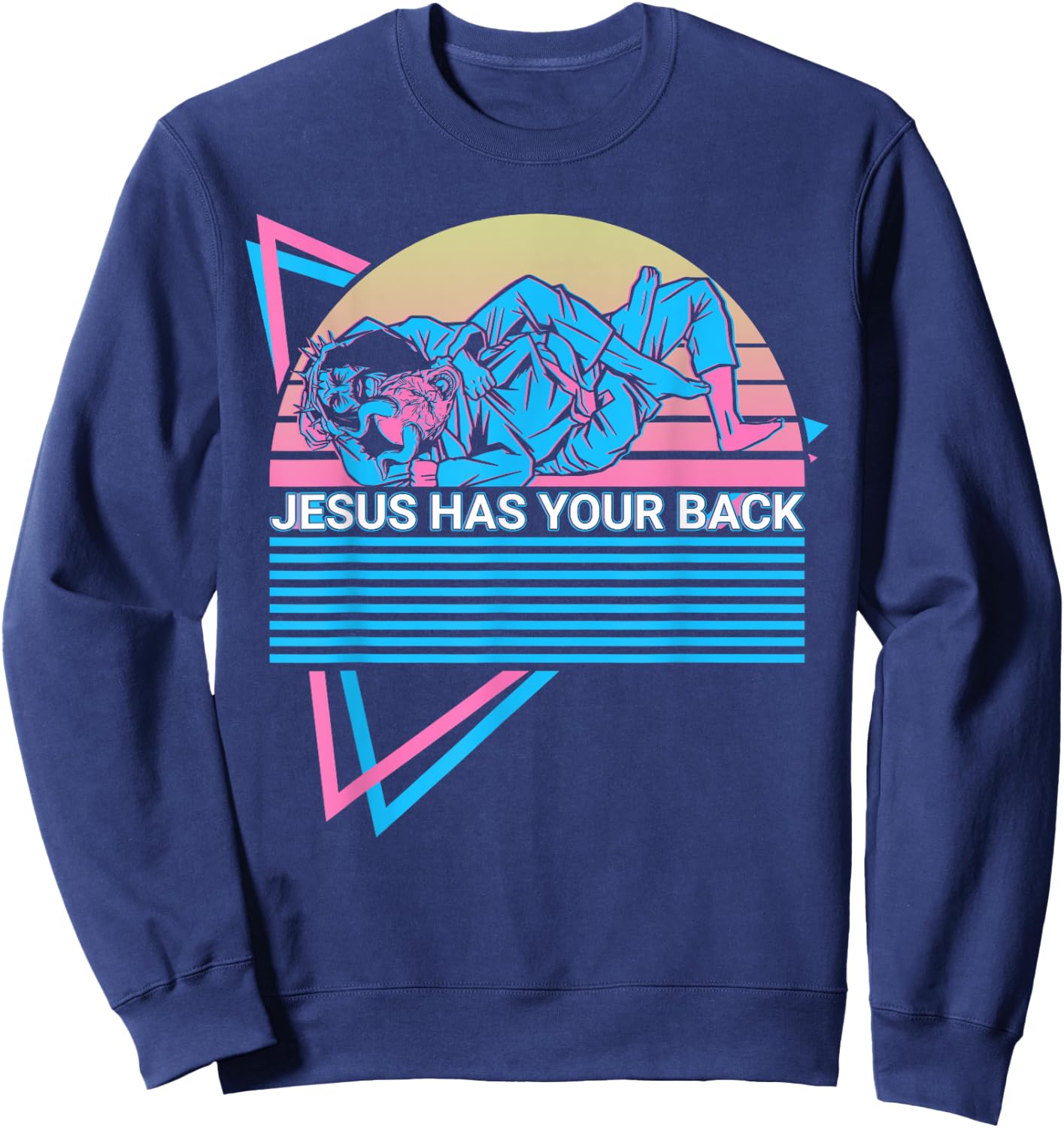 Funny Jiu Jitsu BJJ Retro Jesus Has Your Back Sweatshirt - Sweatshirt | Navy