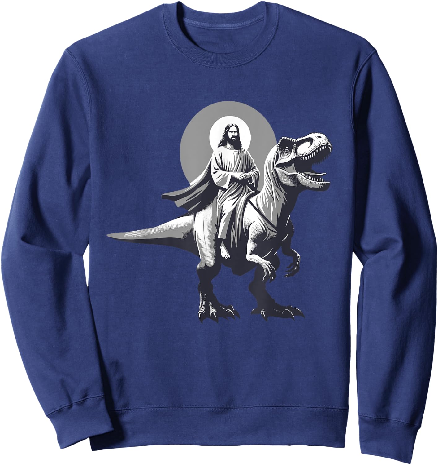 Funny Jesus Riding T-Rex Dinosaur Meme Parody for Believers Sweatshirt - Sweatshirt | Navy