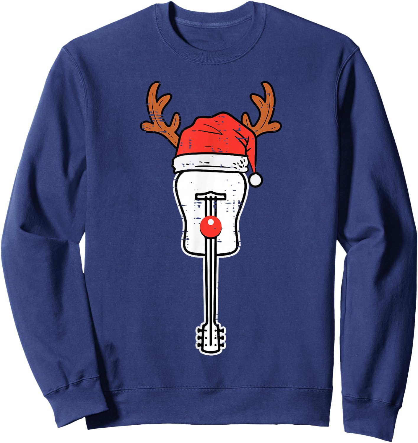 Guitar Christmas Reindeer Music Instrument Rocker Rock Xmas Sweatshirt - Sweatshirt | Navy