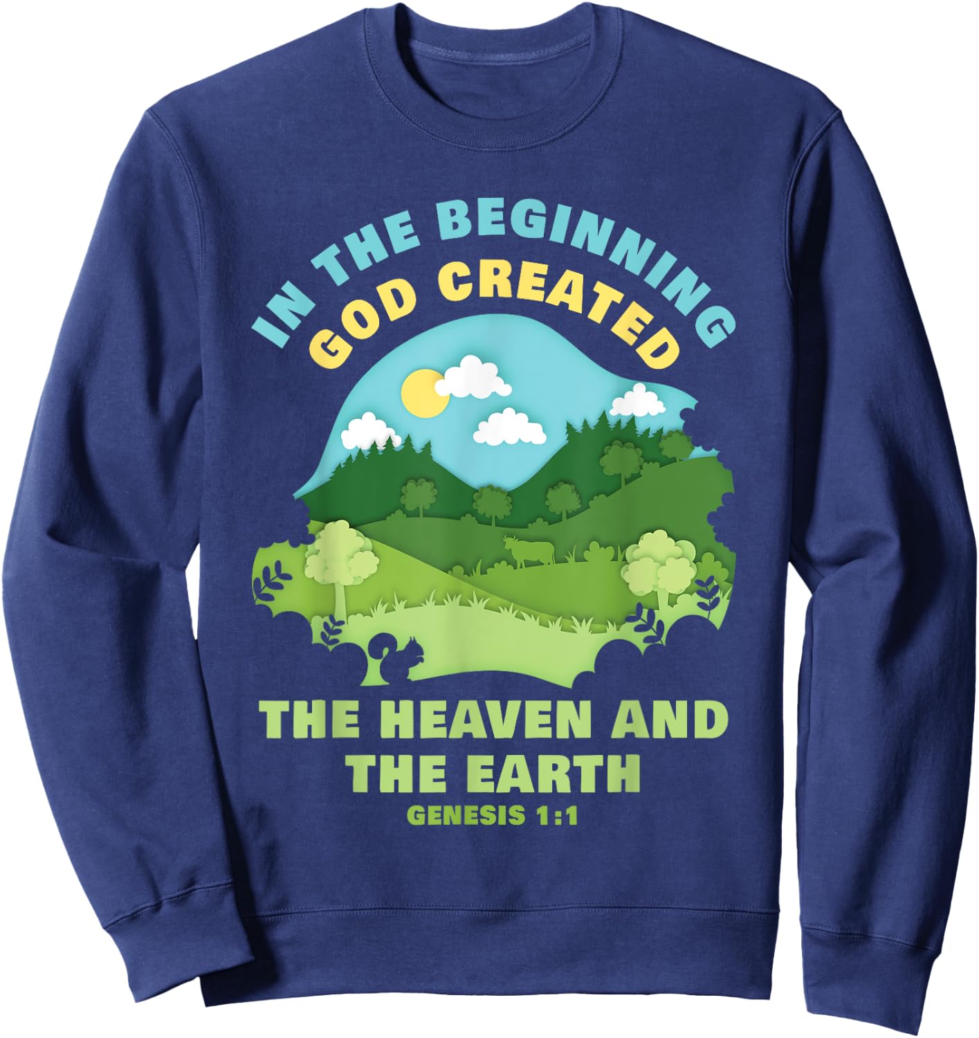 Genesis 1:1 In The Beginning GOD Created – Kids Faith Verse Sweatshirt - Sweatshirt | Navy