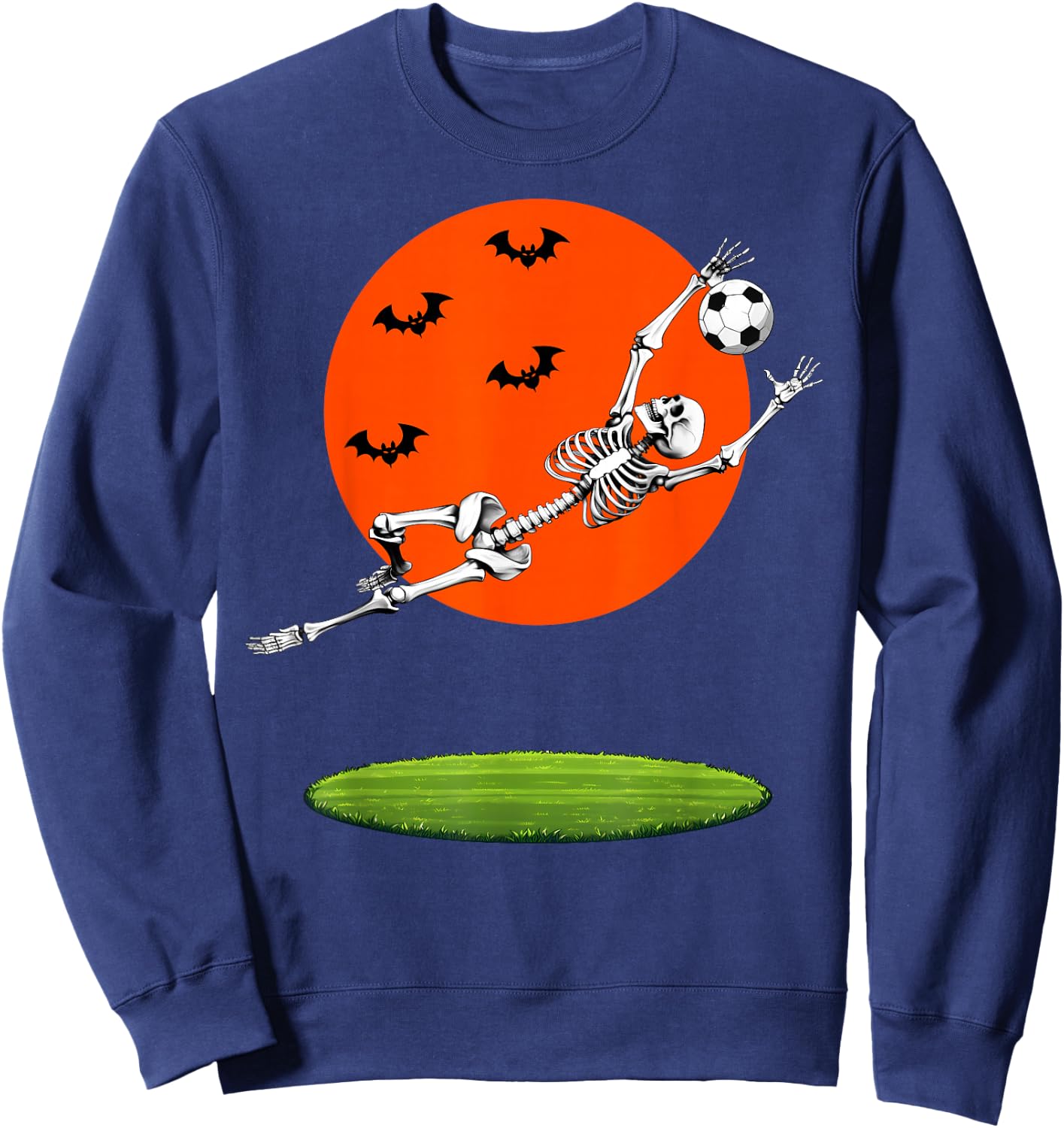 Soccer Skeleton Soccer Player Goalie Halloween Sports Moon Sweatshirt - Sweatshirt | Navy