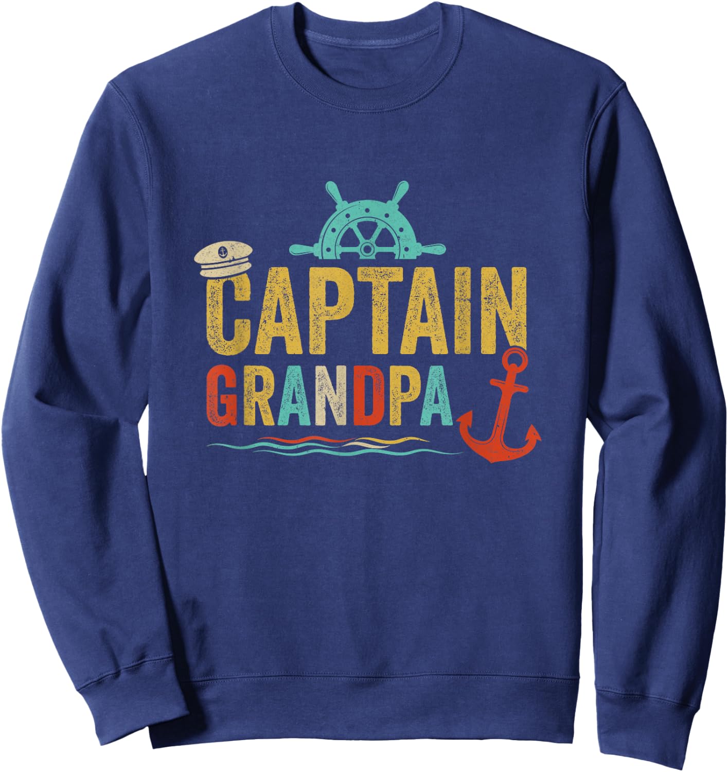 Captain Grandpa Pontoon Lake Sailor Fishing Boating Sweatshirt - Sweatshirt | Navy