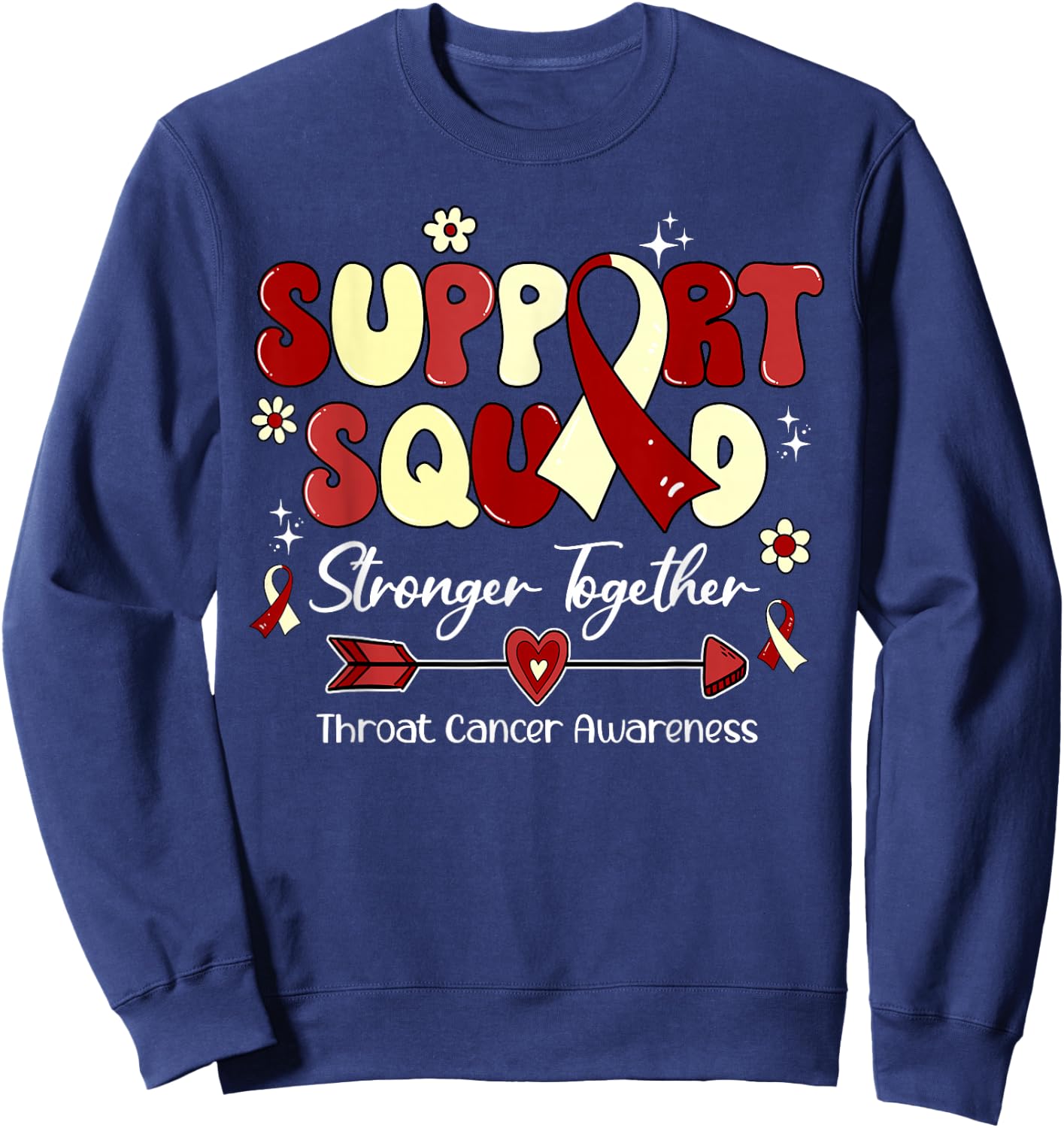 Groovy Support Squad Burgundy Ribbon Throat Cancer Awareness Sweatshirt - Sweatshirt | Navy
