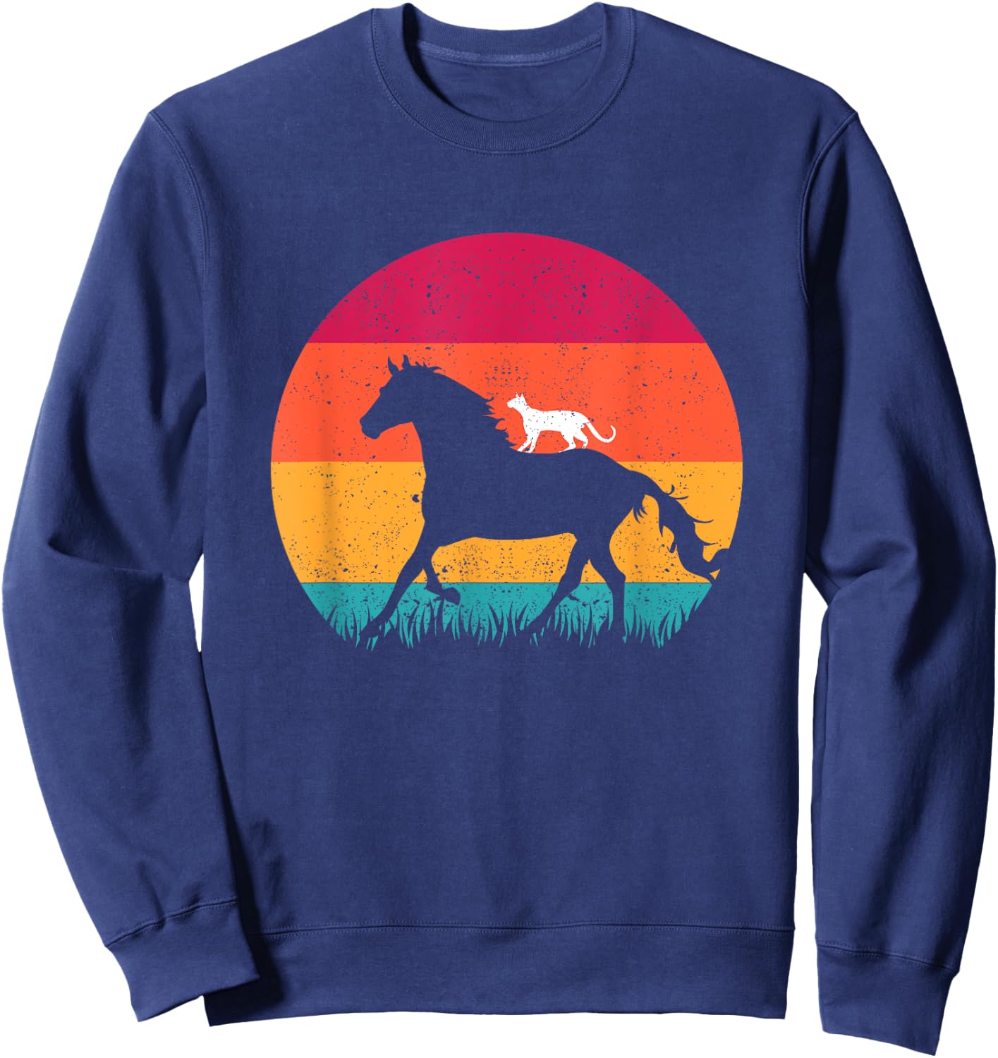 Horseback Riding Cat Ride Horses Funny Cats Horse Equestrian Men Women Girls Kids Sweatshirt - Sweatshirt | Navy