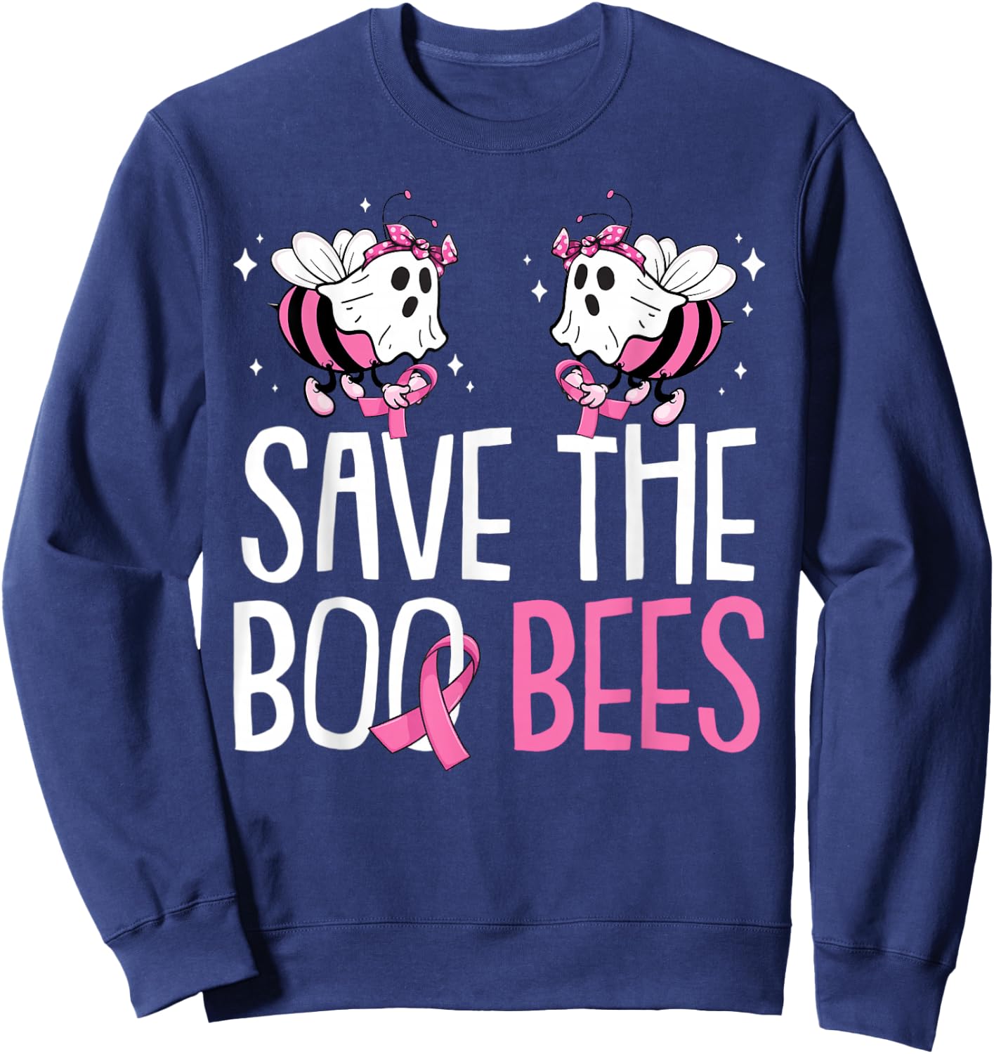 Save The Breast Cancer Awareness Boo Bees Halloween Women Sweatshirt - Sweatshirt | Navy