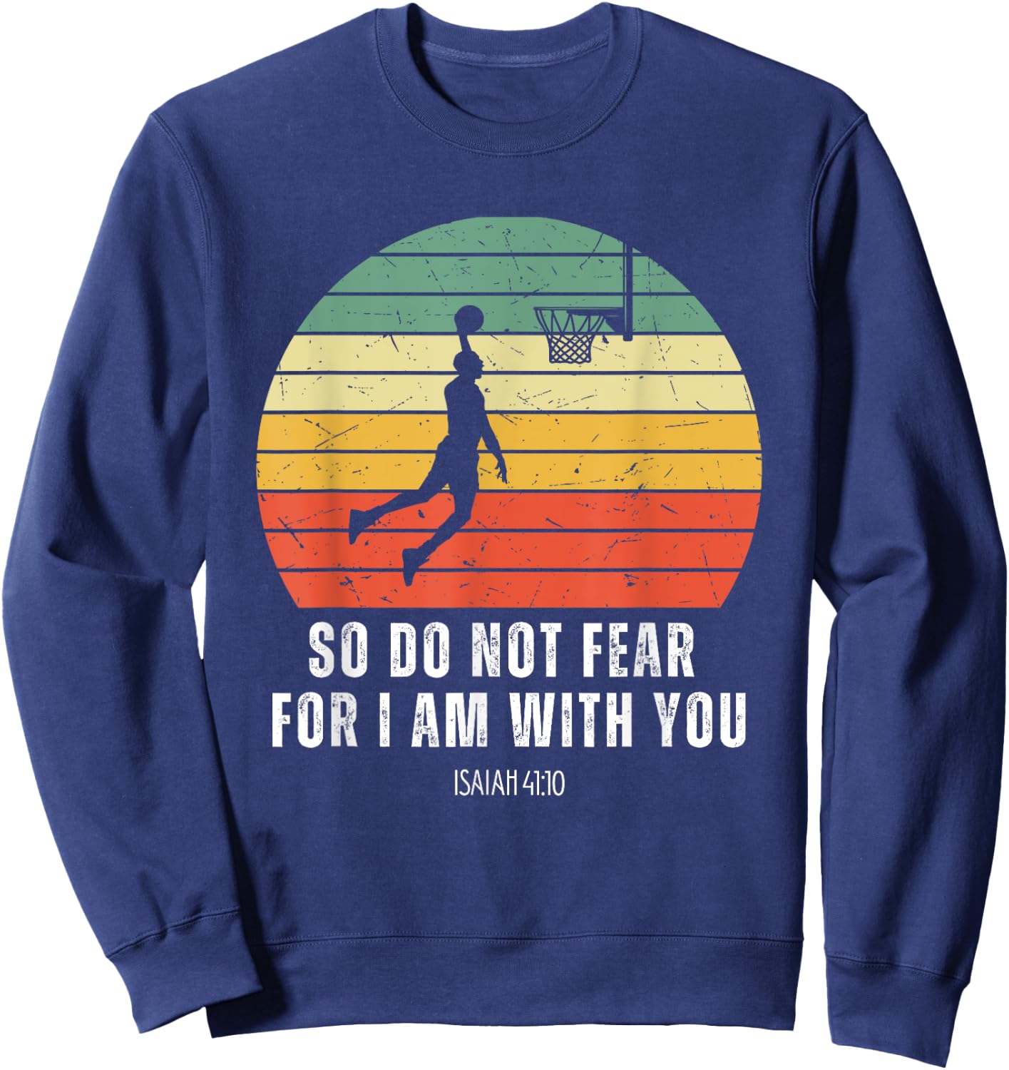Christian Retro Basketball Verse Men Boys Kids Religious Sweatshirt - Sweatshirt | Navy