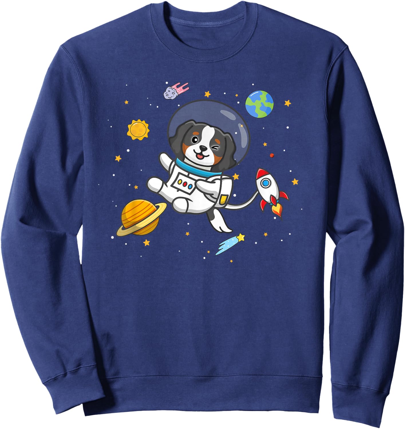 Kids Girls Boys Astronaut Space Tri Color Cavalier Dog Mom Sweatshirt - Sweatshirt | Navy
