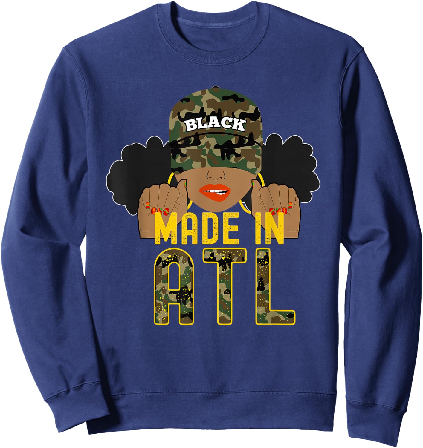 From ATL Atlanta ATLien Black Woman Camo Sweatshirt - Sweatshirt | Navy