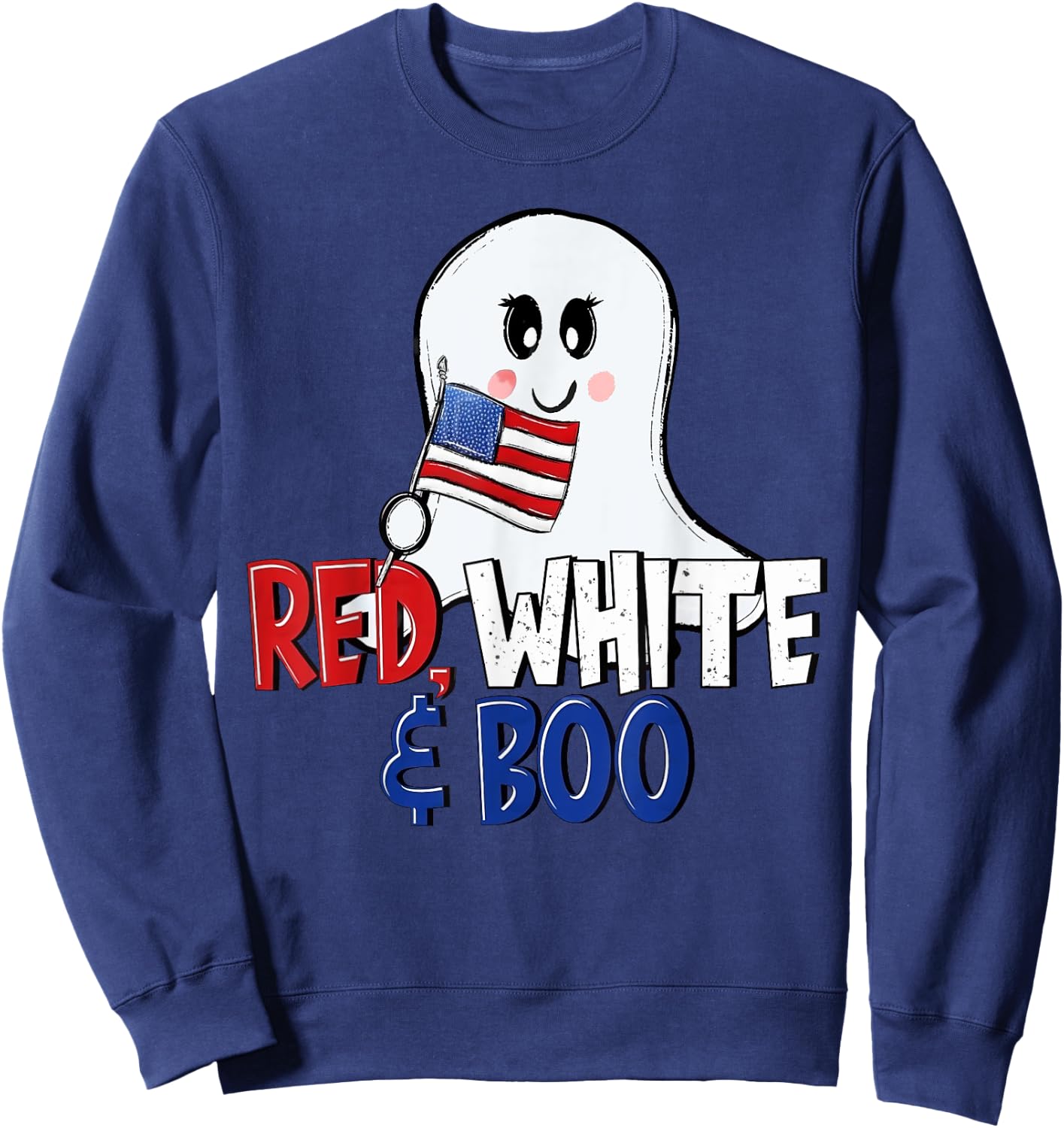 4th of July Cute Ghost Retro Red White and Boo Independence Sweatshirt - Sweatshirt | Navy