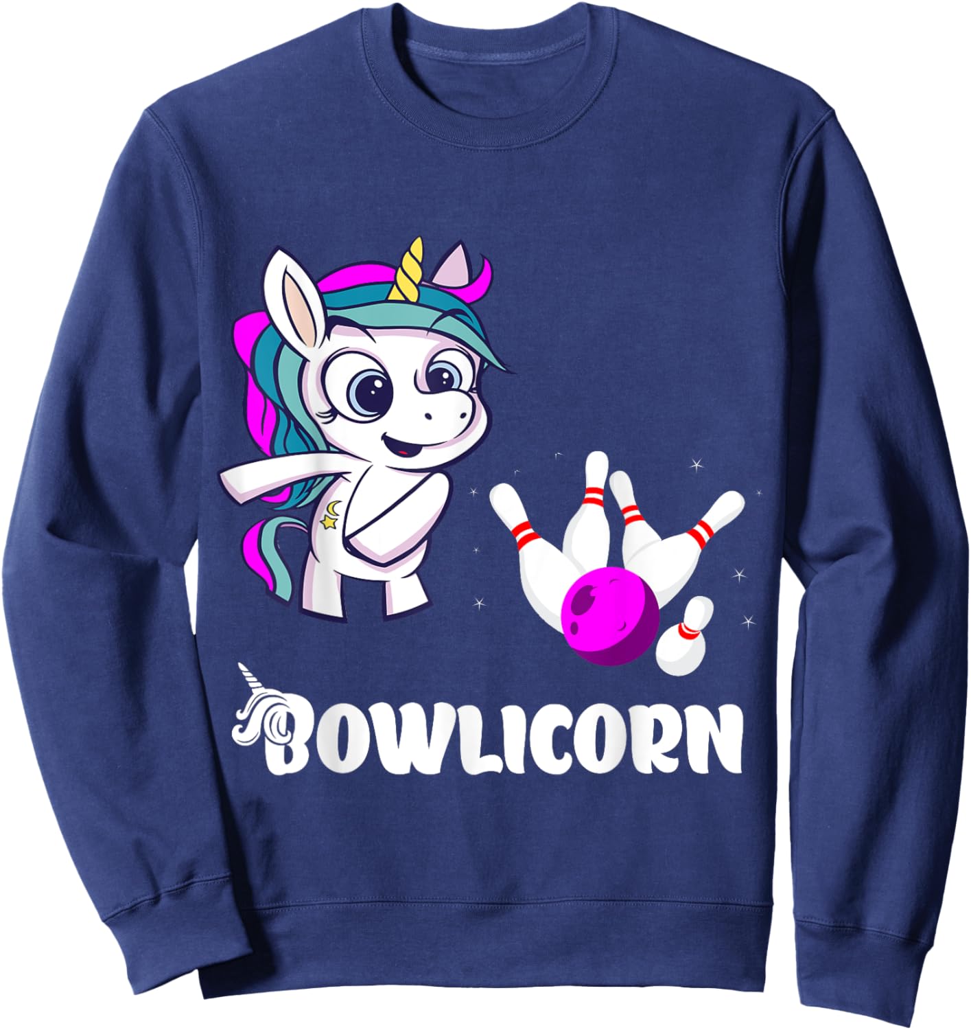 Unicorn Bowling Pin Strike Bowling Bowler Bowling Team Sweatshirt - Sweatshirt | Navy