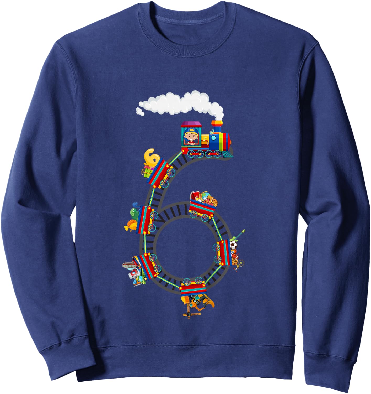 6 Year Old Kids Train 6th Birthday Train Themed Party Sweatshirt - Sweatshirt | Navy