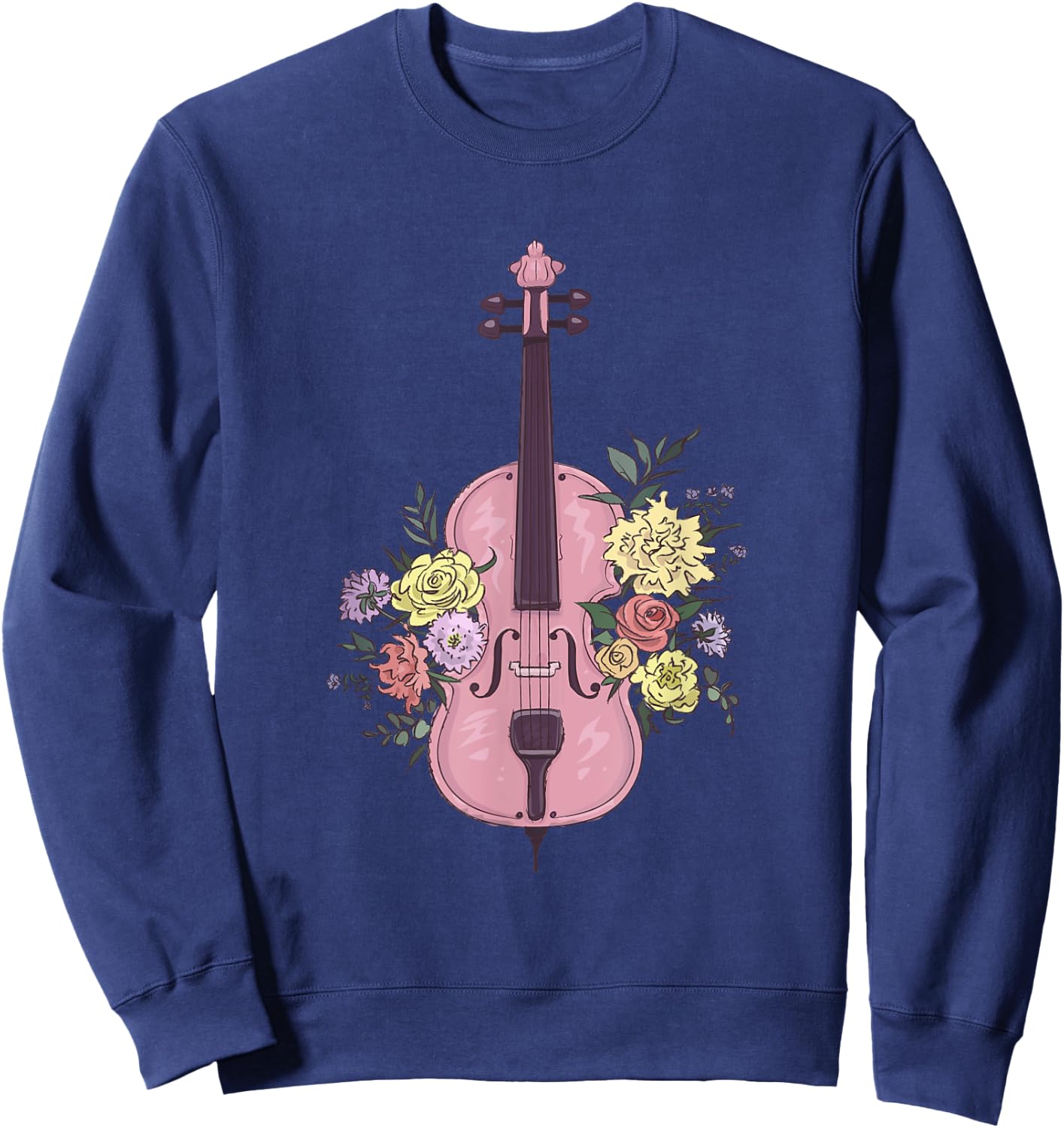 Vintage Fiddle With Flowers Accessory Floral Violin Sweatshirt - Sweatshirt | Navy
