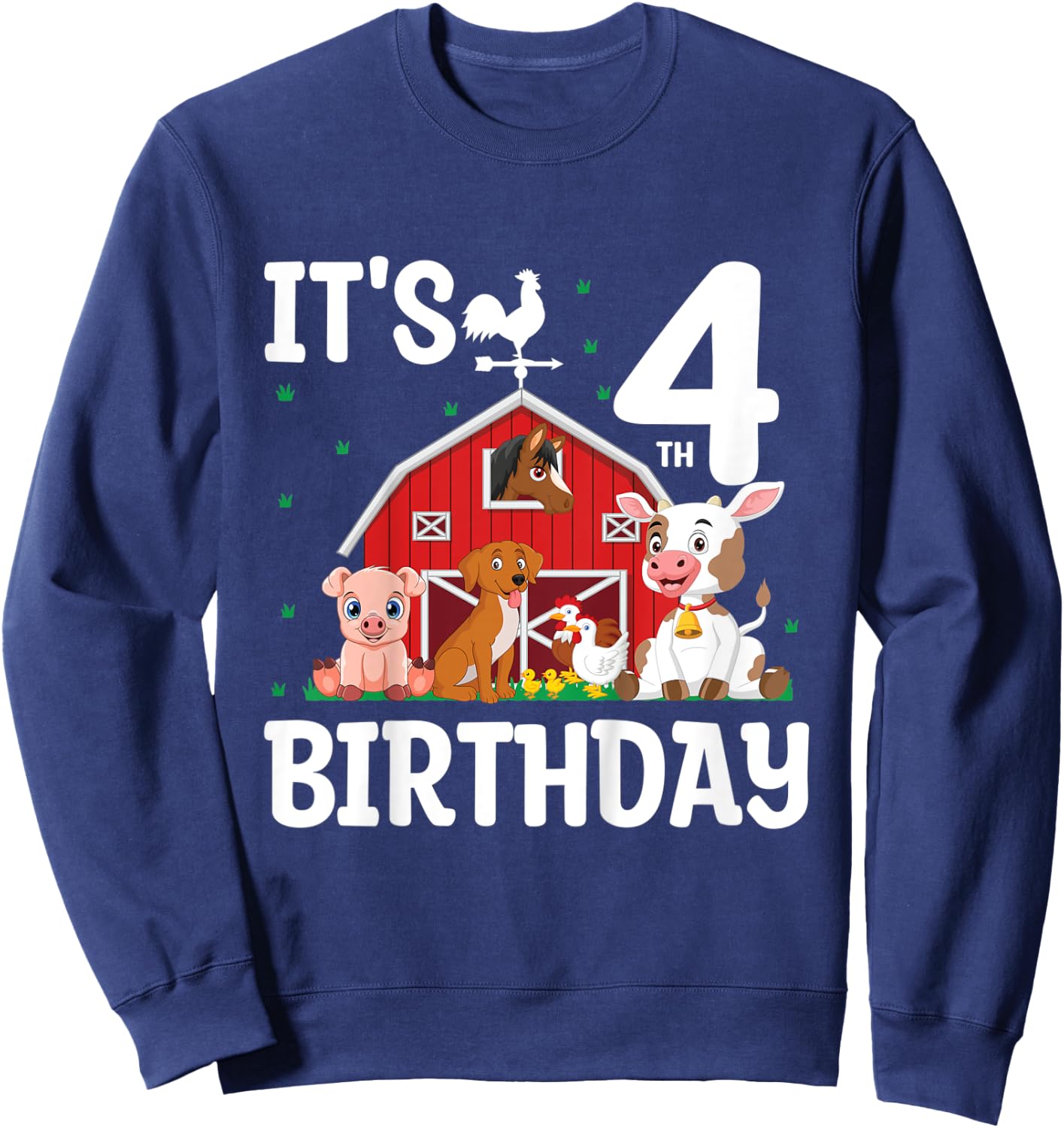 Kids It's My 4th Birthday Farm Animal 4 Years Old Birthday Party Sweatshirt - Sweatshirt | Navy