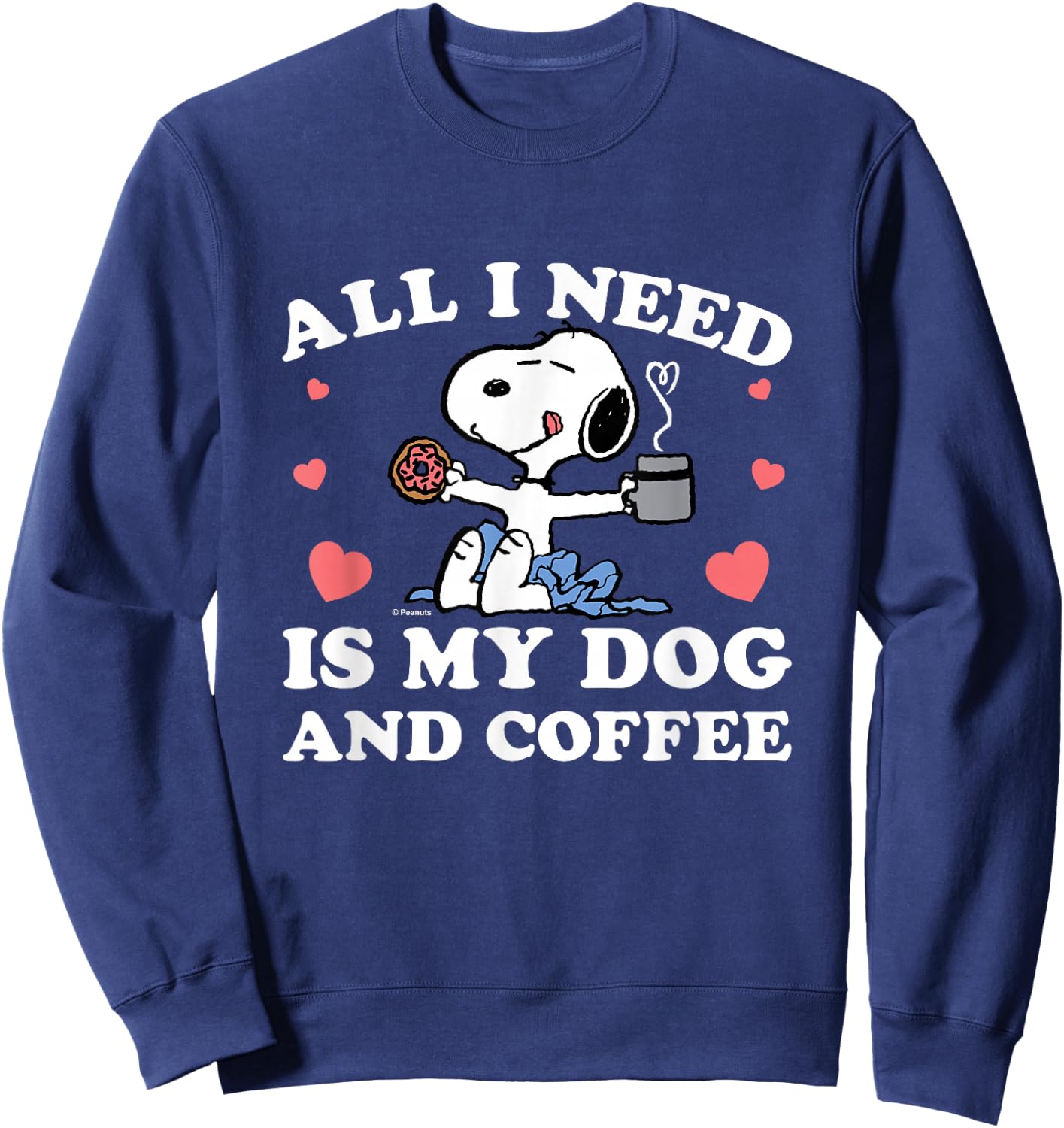 Peanuts - Snoopy All I Need My Dog And Coffee Hearts Sweatshirt - Sweatshirt | Navy
