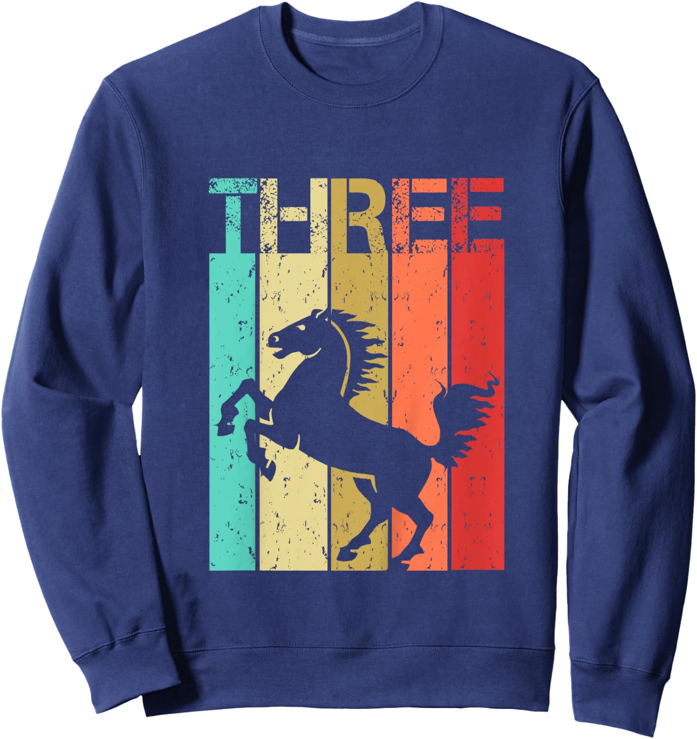 3 Year Old Horse Birthday Boy Girl Third 3rd Birthday Horse Sweatshirt - Sweatshirt | Navy