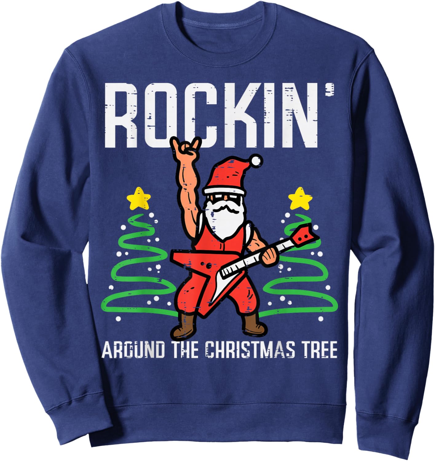 Santa Guitar Rockin Christmas Tree Funny Xmas Rocker Men Boy Sweatshirt - Sweatshirt | Navy