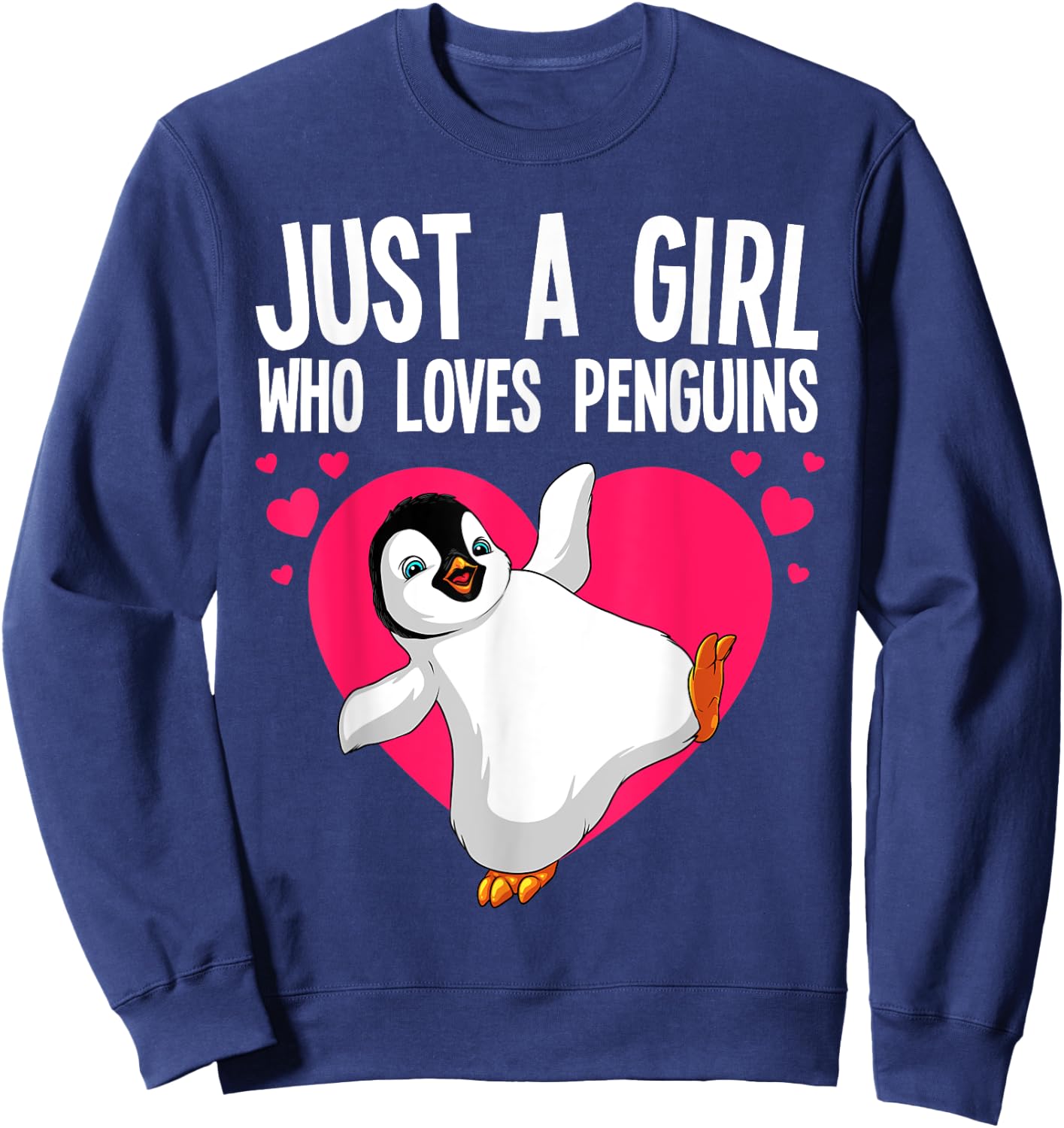 Funny Penguin Design Girls Kids Aquatic Bird Lover Sweatshirt - Sweatshirt | Navy