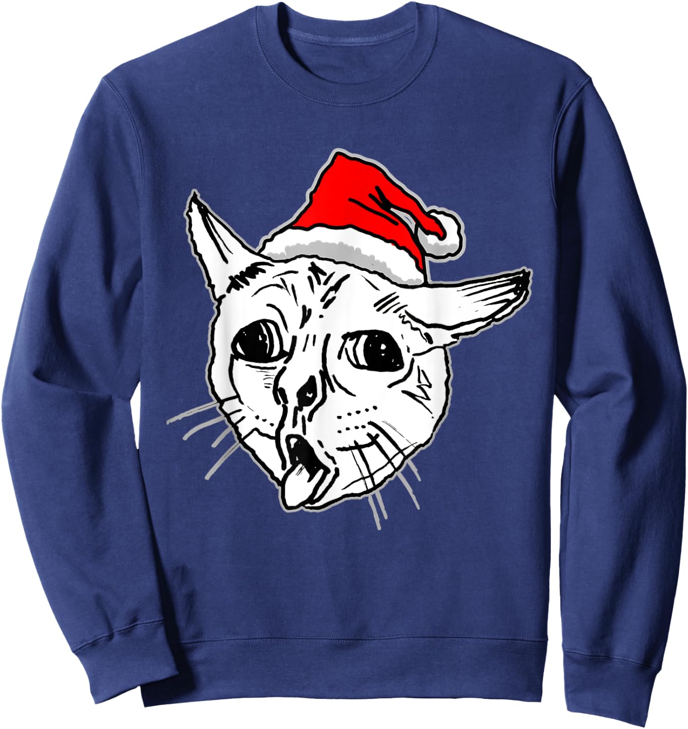 Christmas Ugly Coughing Cat Meme Women Sweatshirt - Sweatshirt | Navy